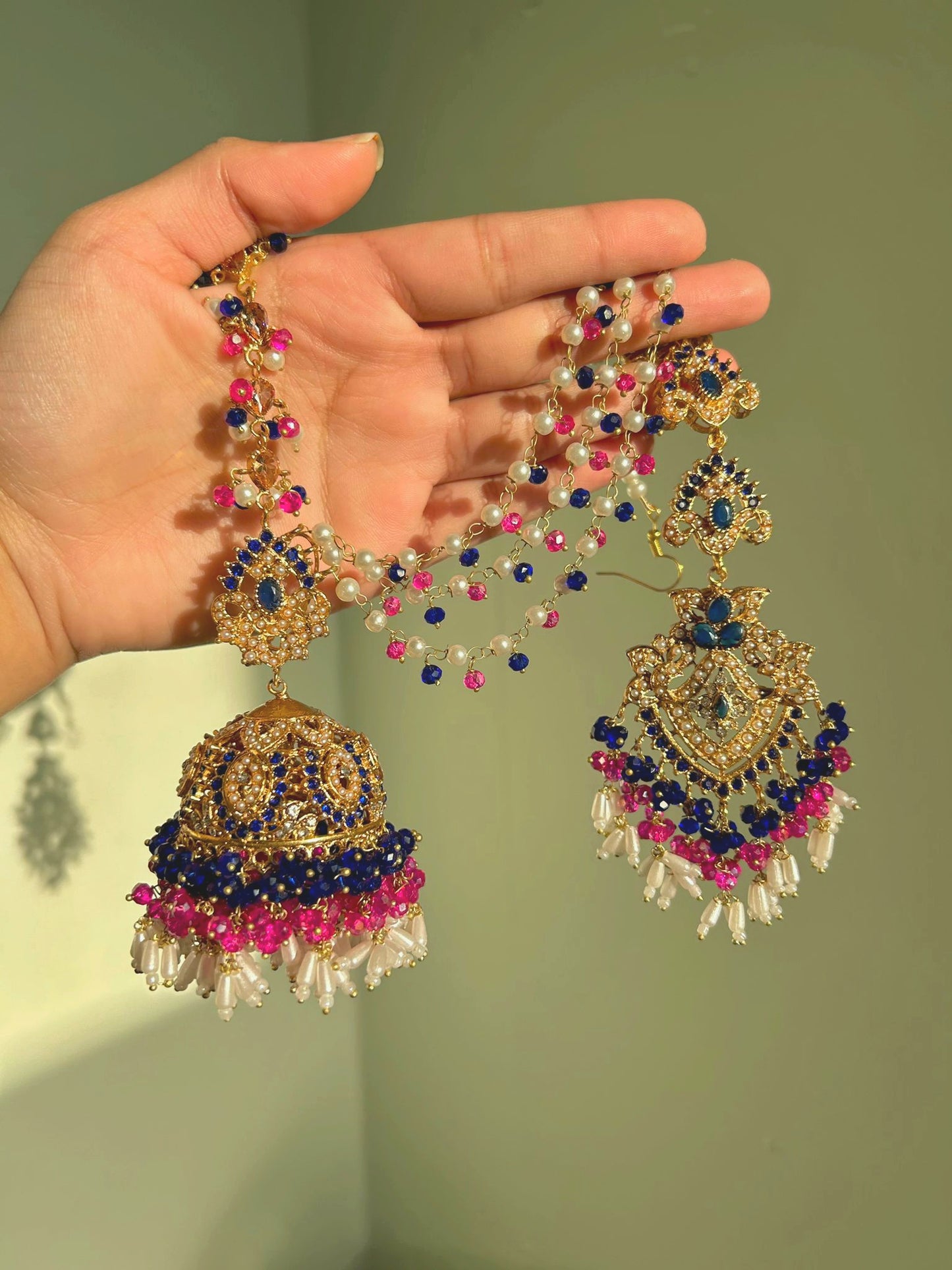 Natalia earring & tikka set ~ pink&royal blue