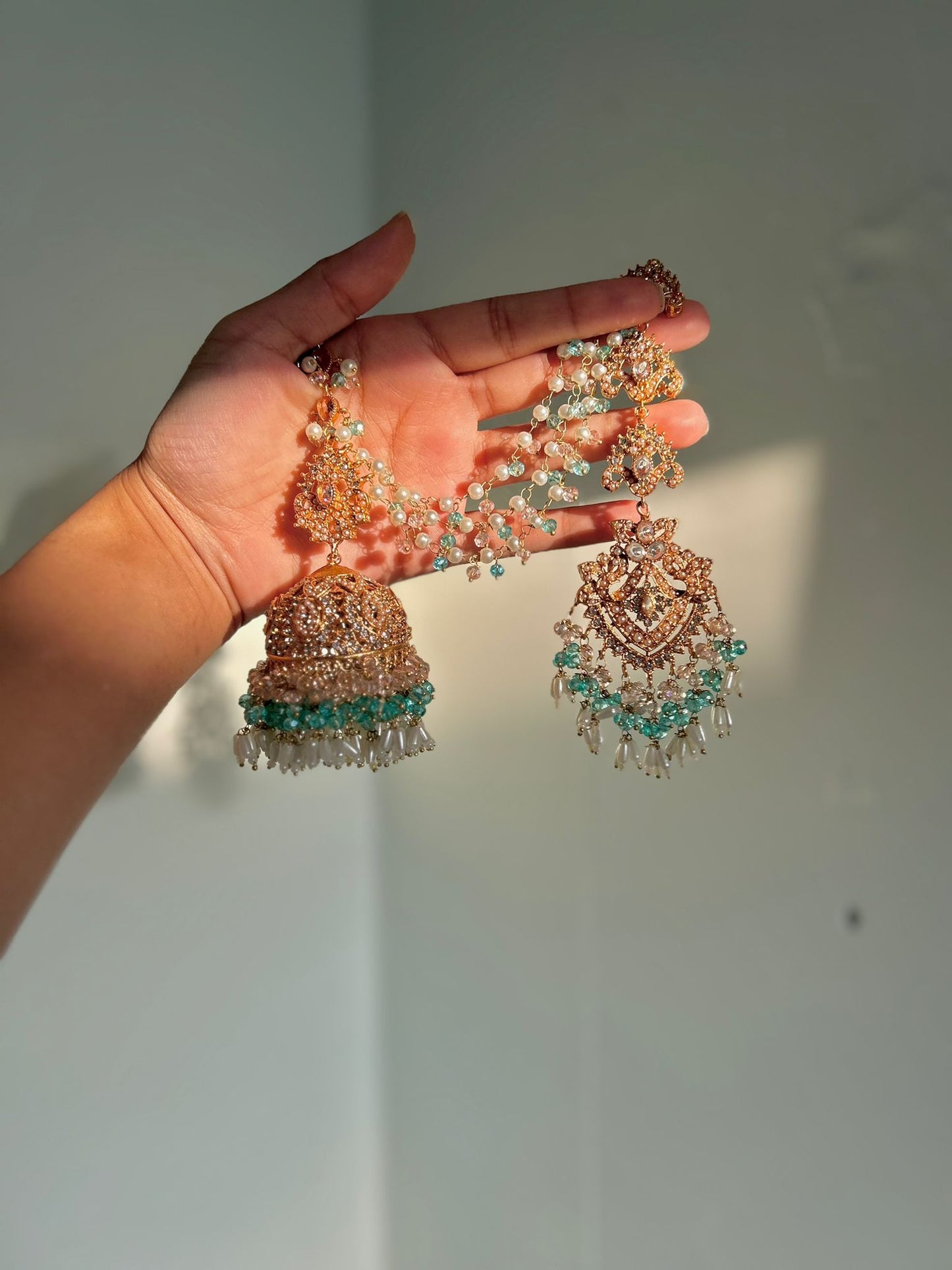 Natalia earring & tikka set ~ baby pink&aqua