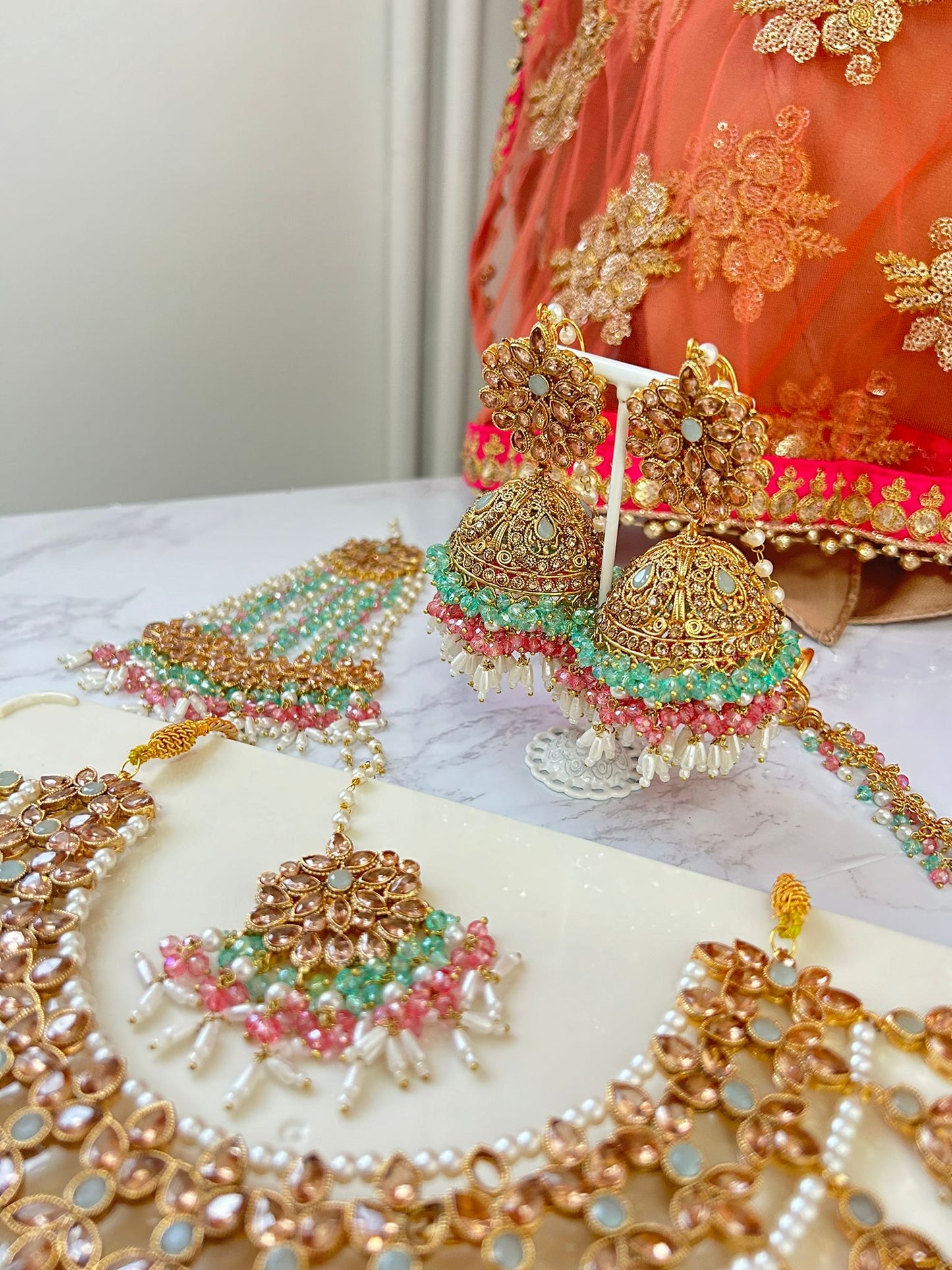 Isra bridal set ~ Pink, Aqua & Champagne