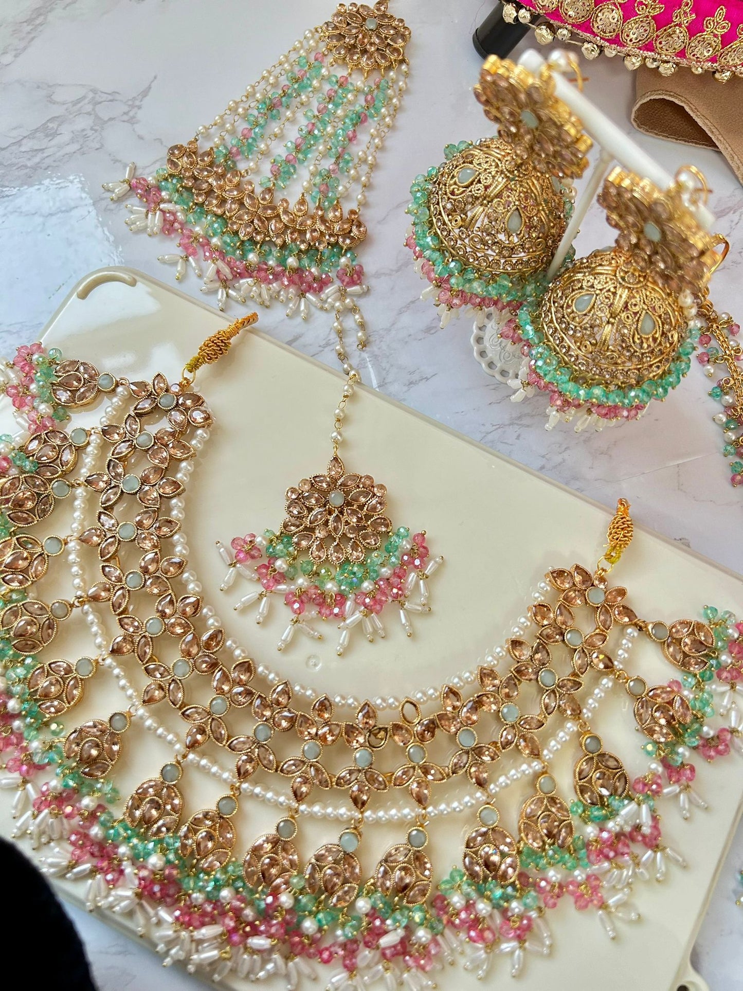 Isra bridal set ~ Pink, Aqua & Champagne