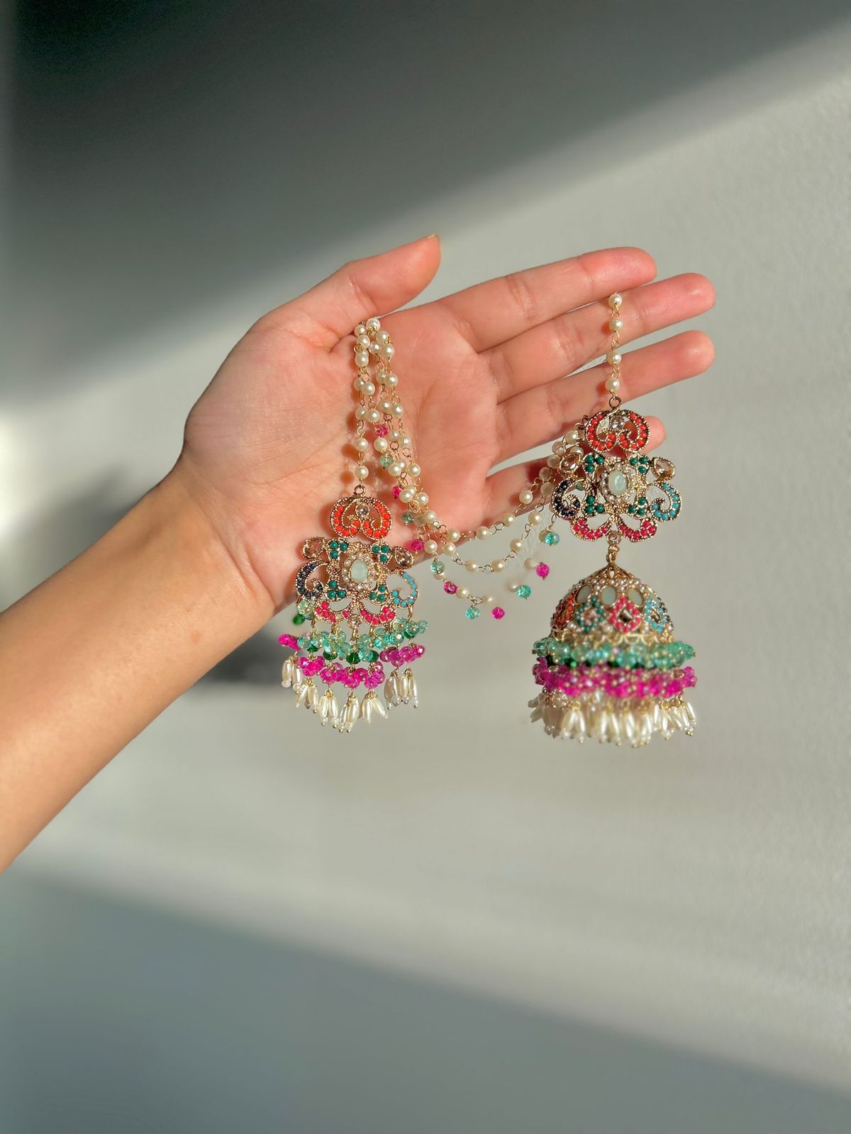 Amna earring & tikka set ~ Aqua&Fuschia