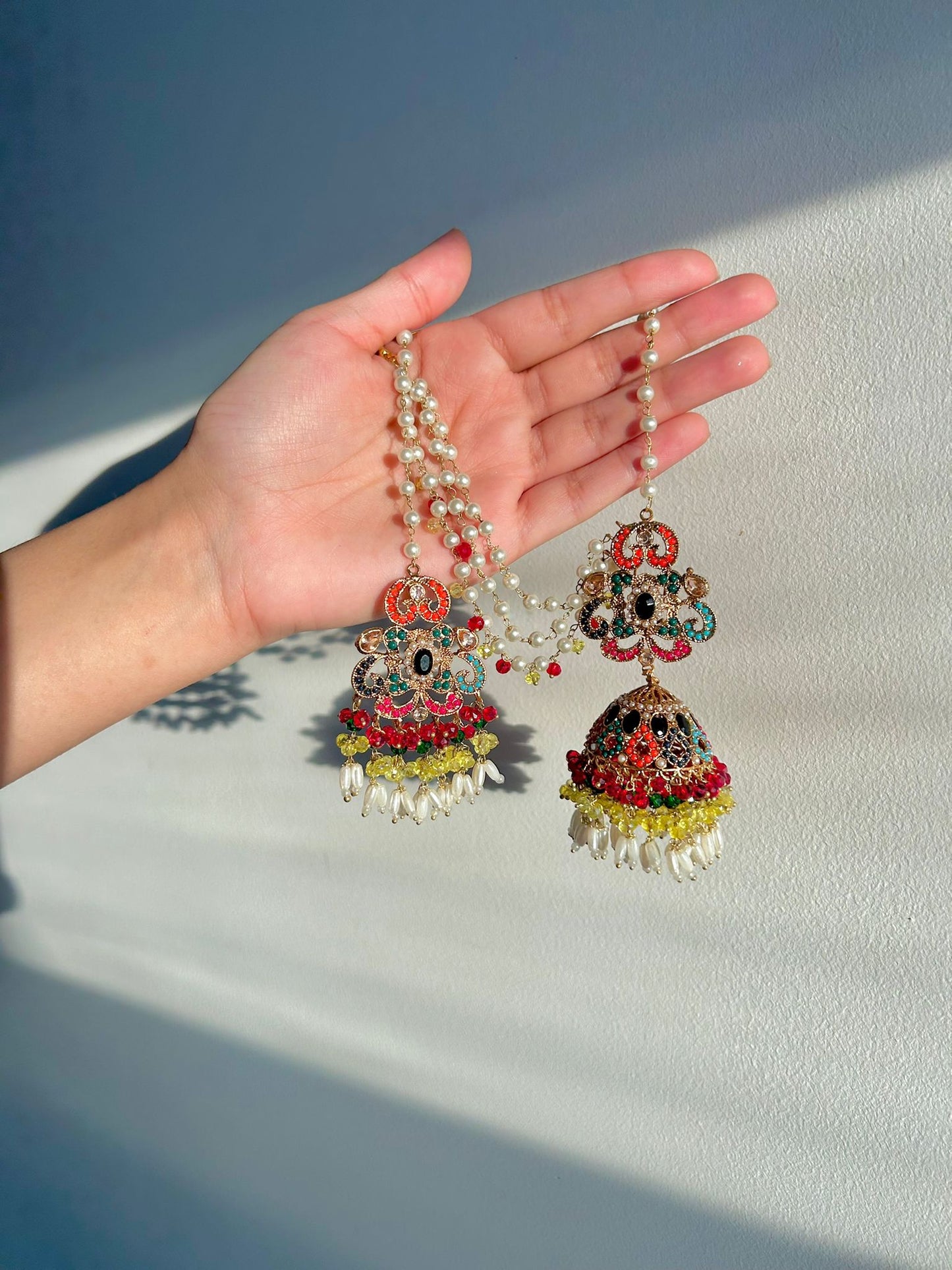 Amna earring & tikka set ~ Yellow&Multi