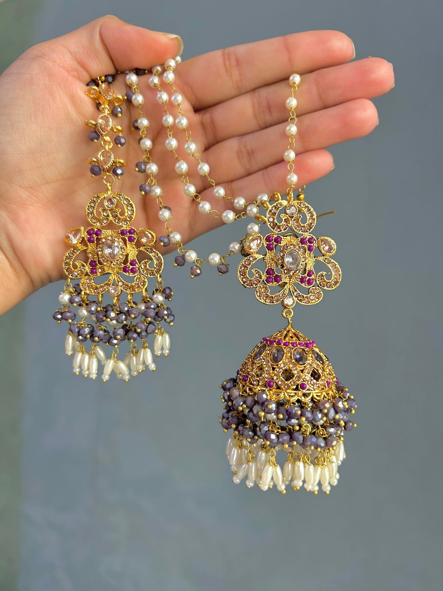 Amna earring & tikka set ~ Purple Tones