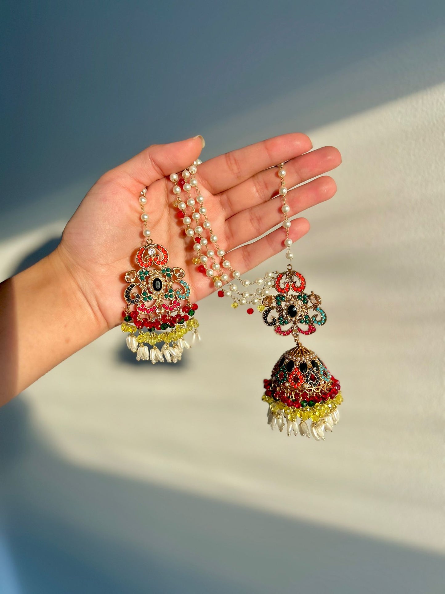 Amna earring & tikka set ~ Yellow&Multi