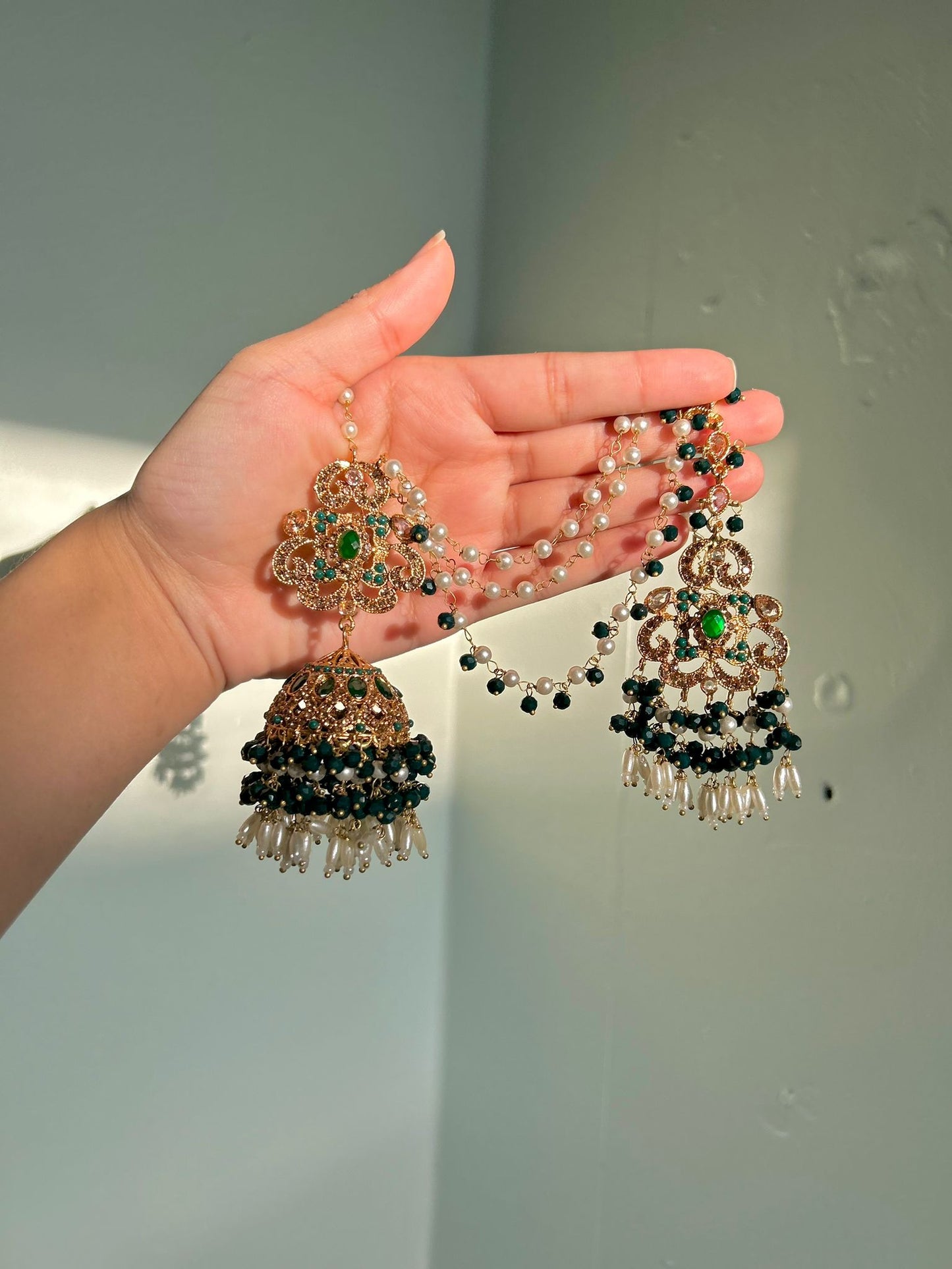 Amna earring & tikka set ~ Green