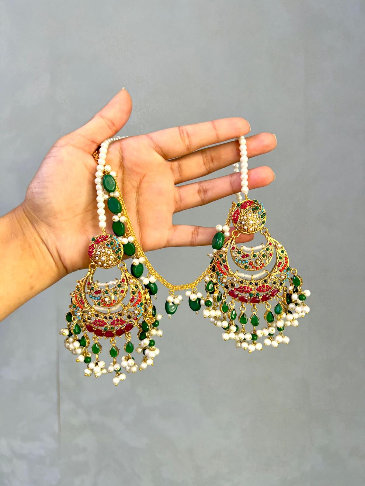 Zayna earring & tikka set ~ green