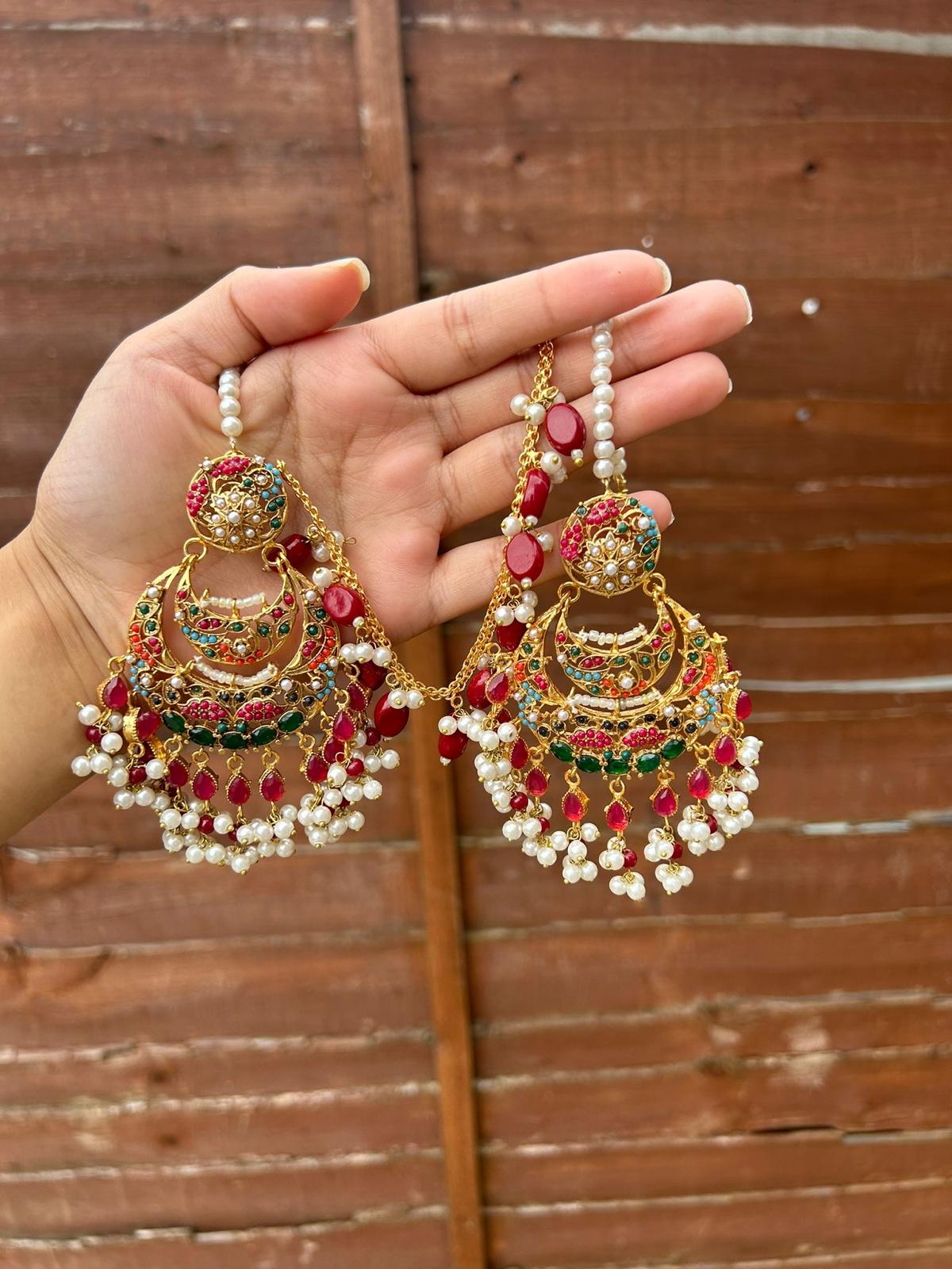 Zayna earring & tika set ~ Red