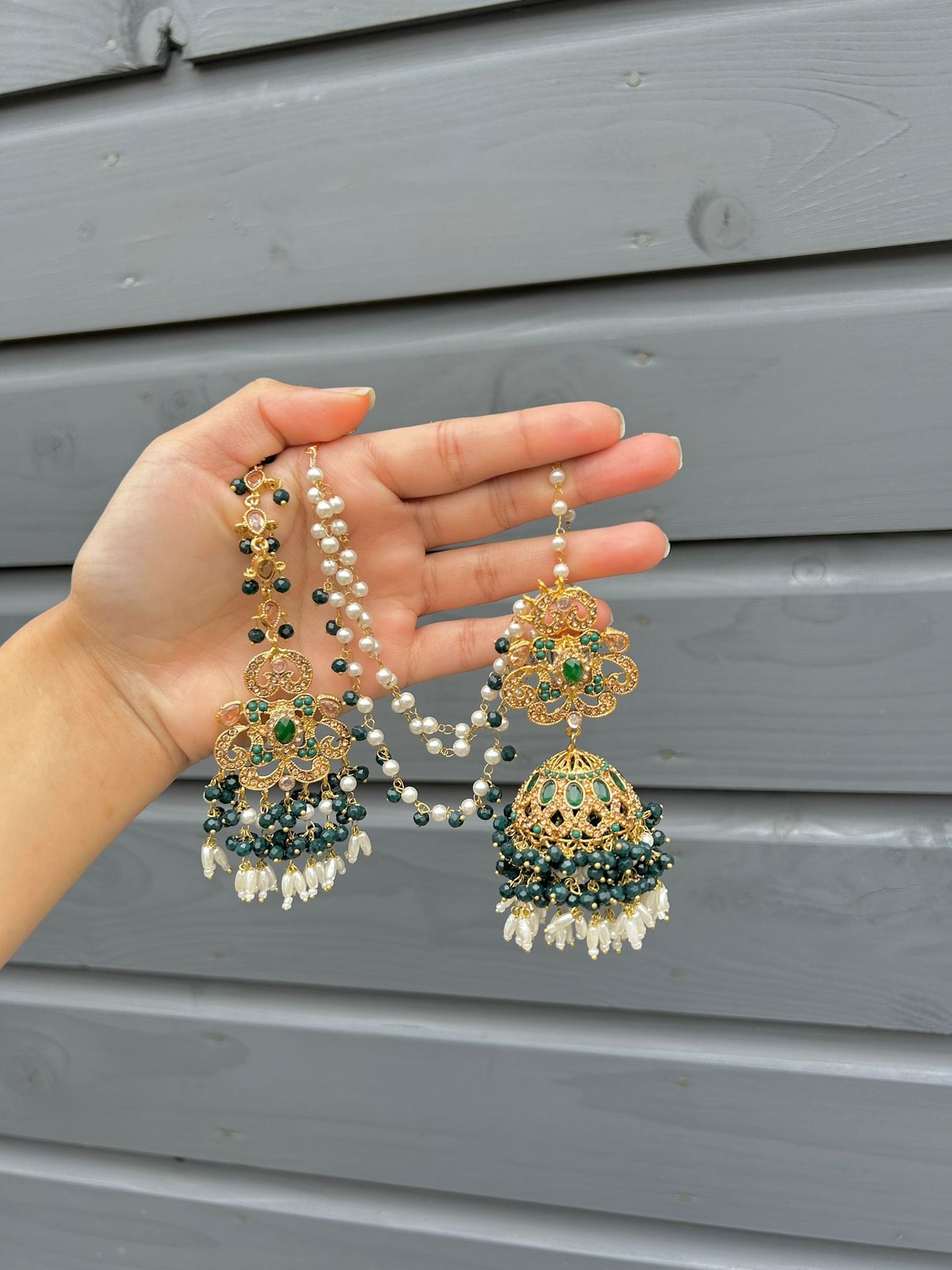 Amna earring & tikka set ~ Green