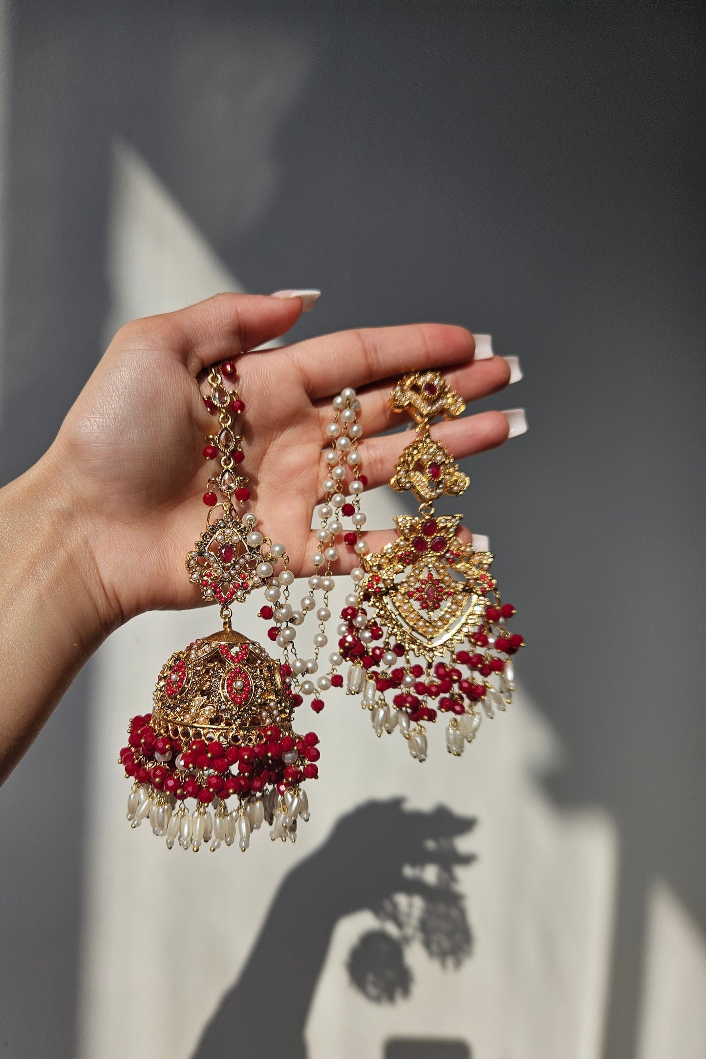 Natalia earring & tikka set ~ Red