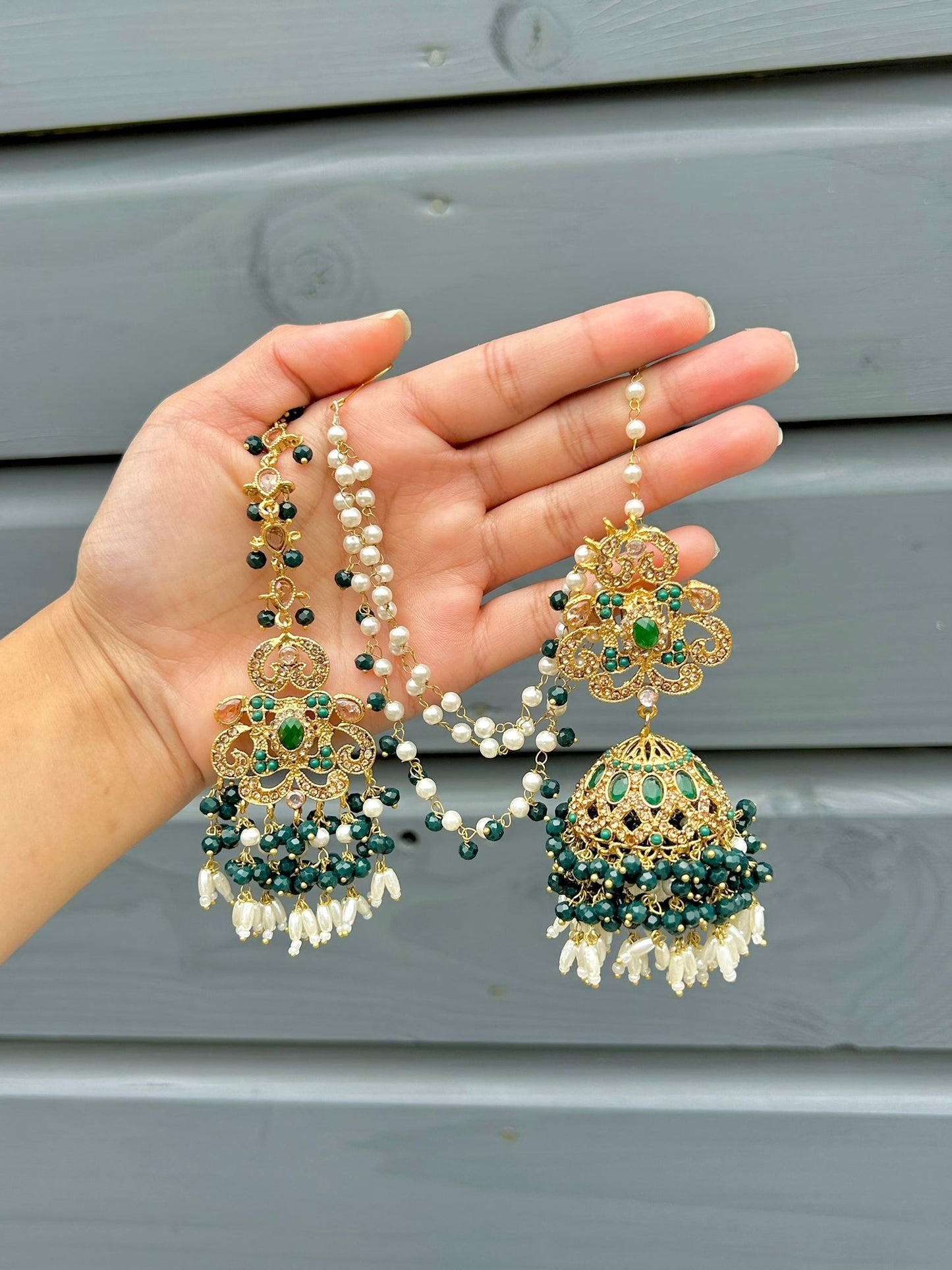 Amna earring & tikka set ~ Green