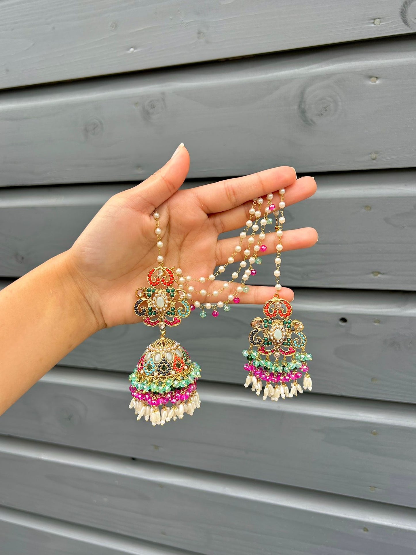 Amna earring & tikka set ~ Aqua&Fuschia