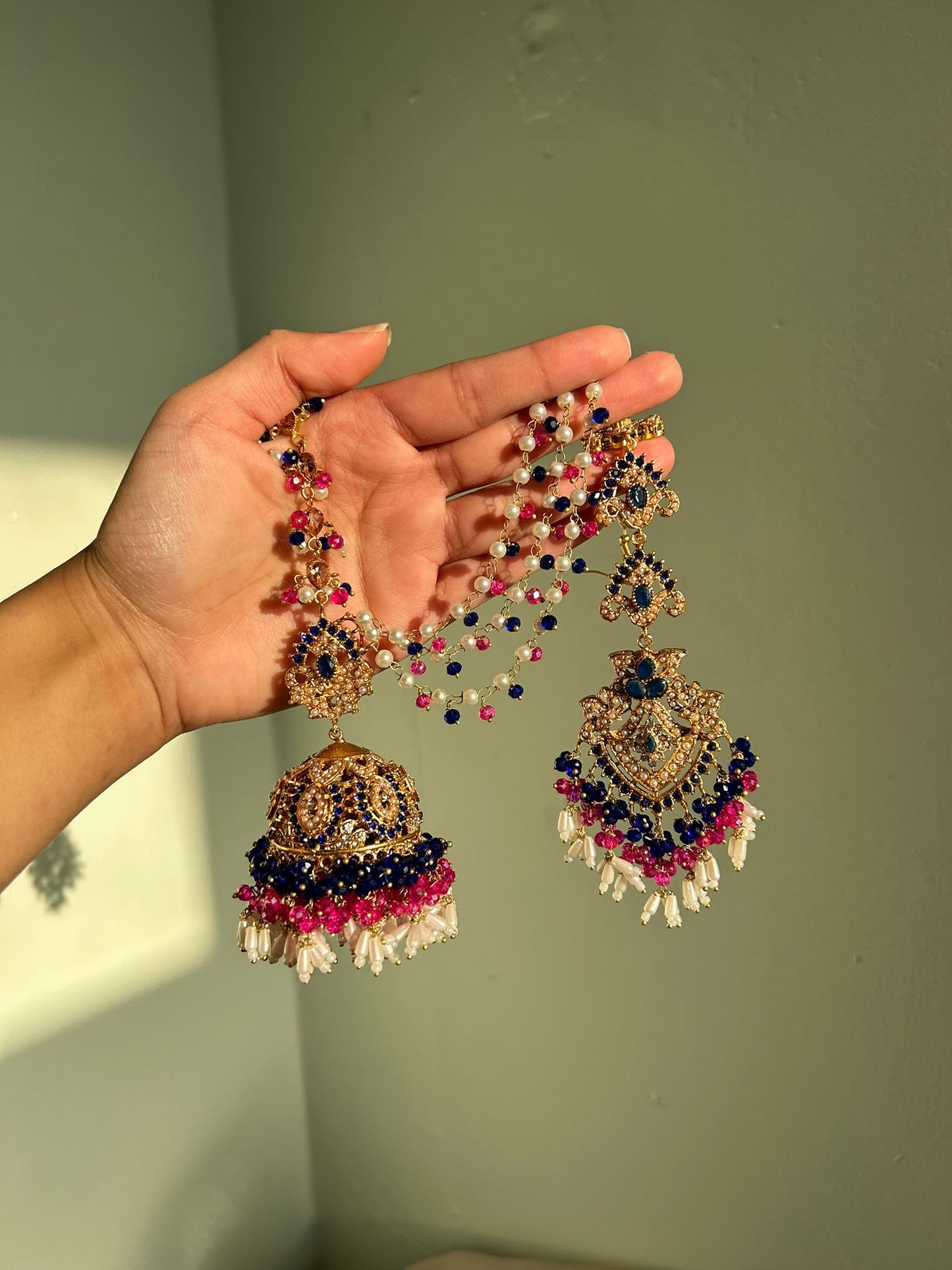 Natalia earring & tikka set ~ pink&royal blue