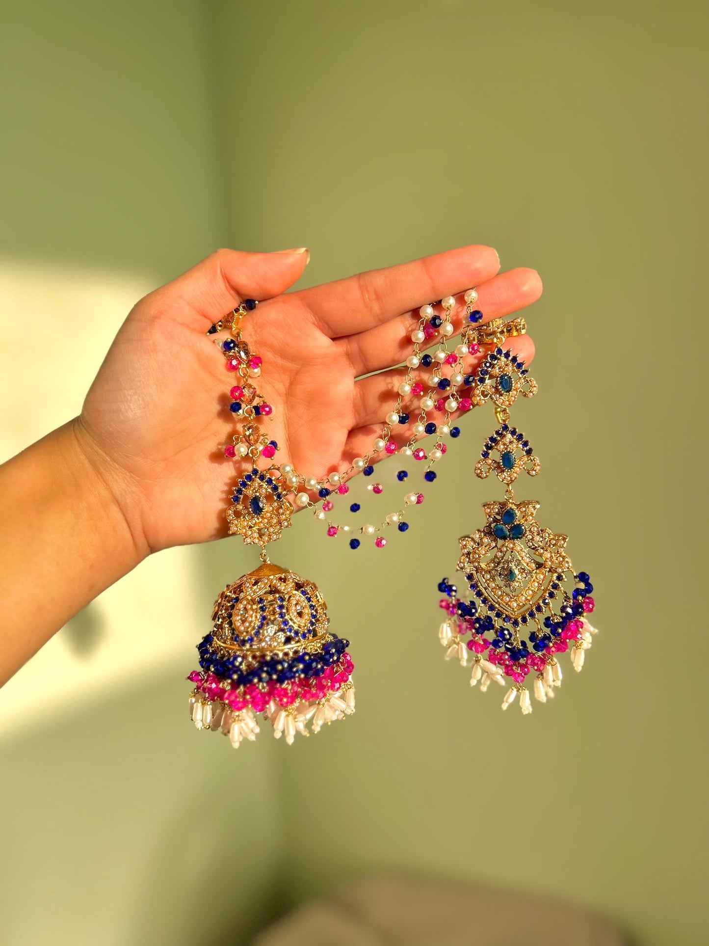 Natalia earring & tikka set ~ pink&royal blue