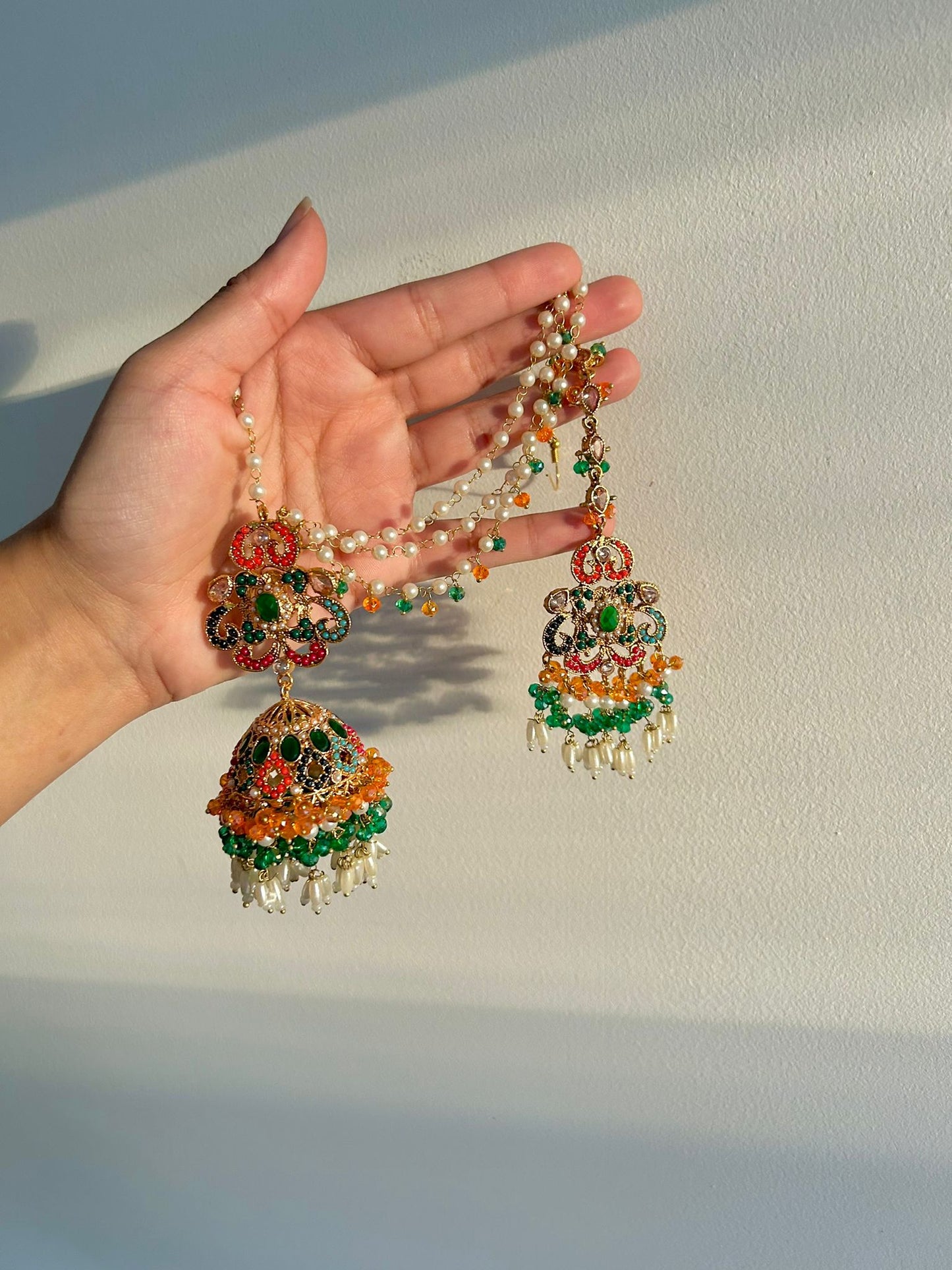 Amna earring & tikka set ~ Green&Orange