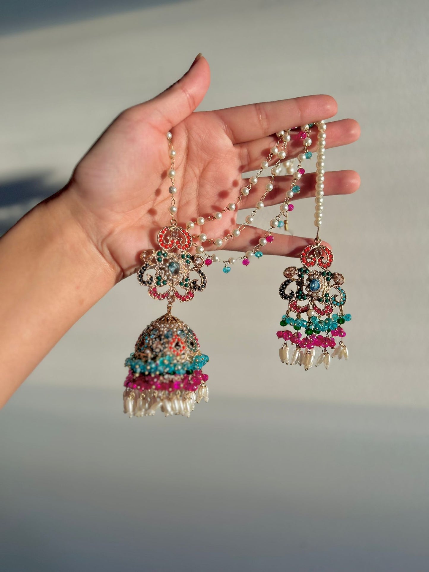 Amna earring & tikka set ~ Blue&Fuschia