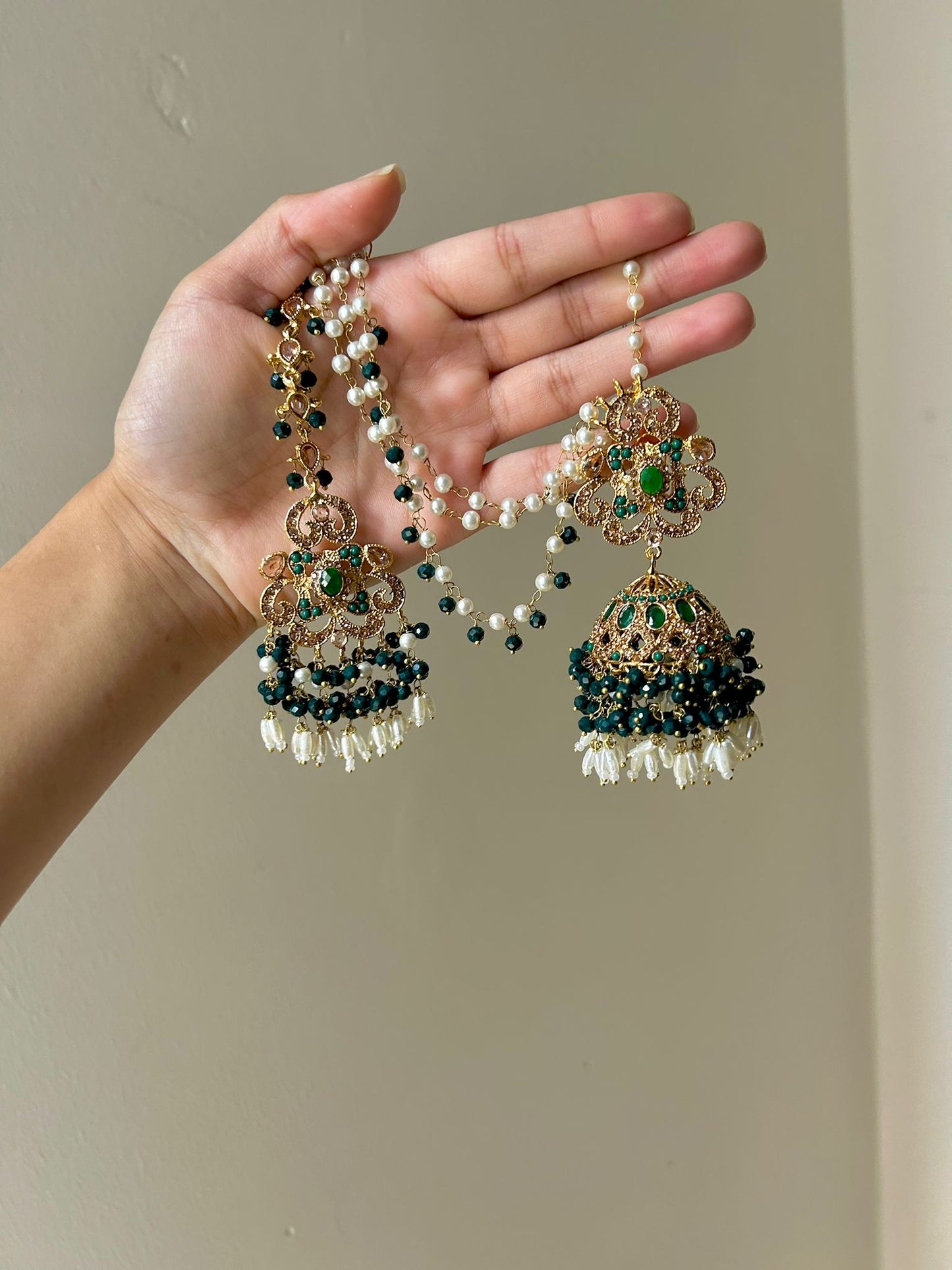 Amna earring & tikka set ~ Green