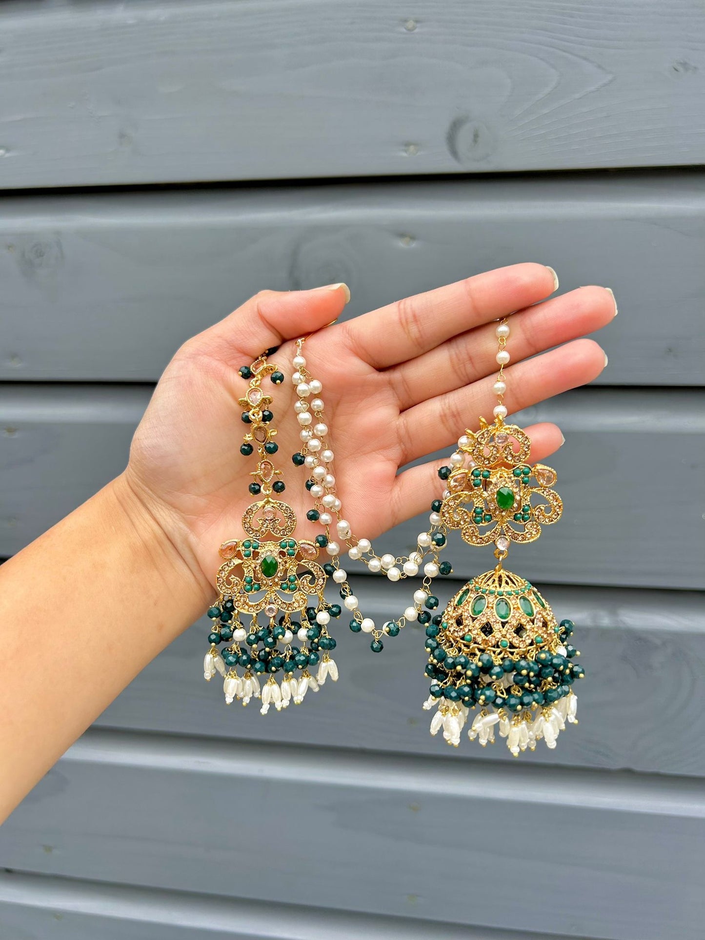 Amna earring & tikka set ~ Green