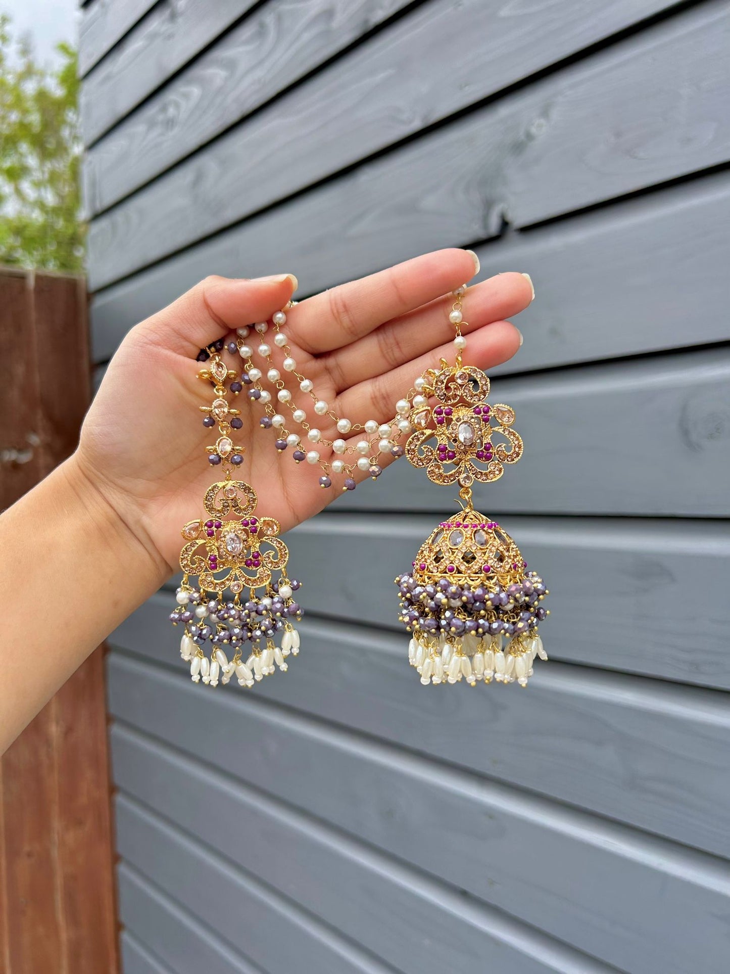 Amna earring & tikka set ~ Purple Tones