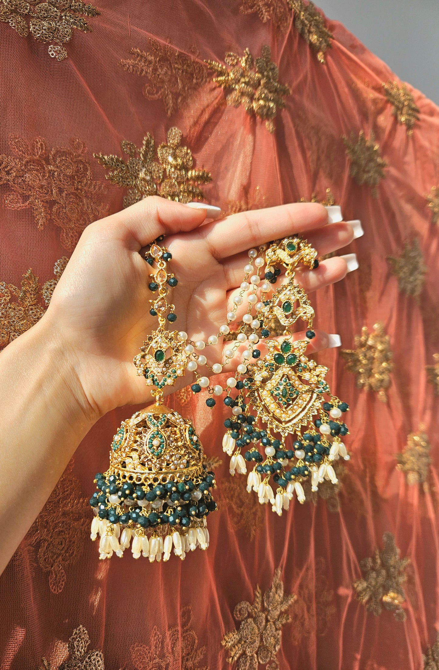 Natalia earring & tikka set ~ Dark Green