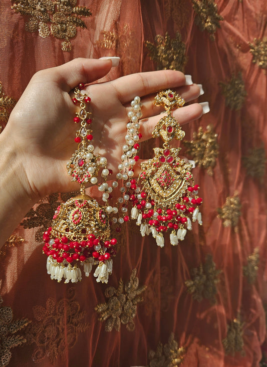 Natalia earring & tikka set ~ Red