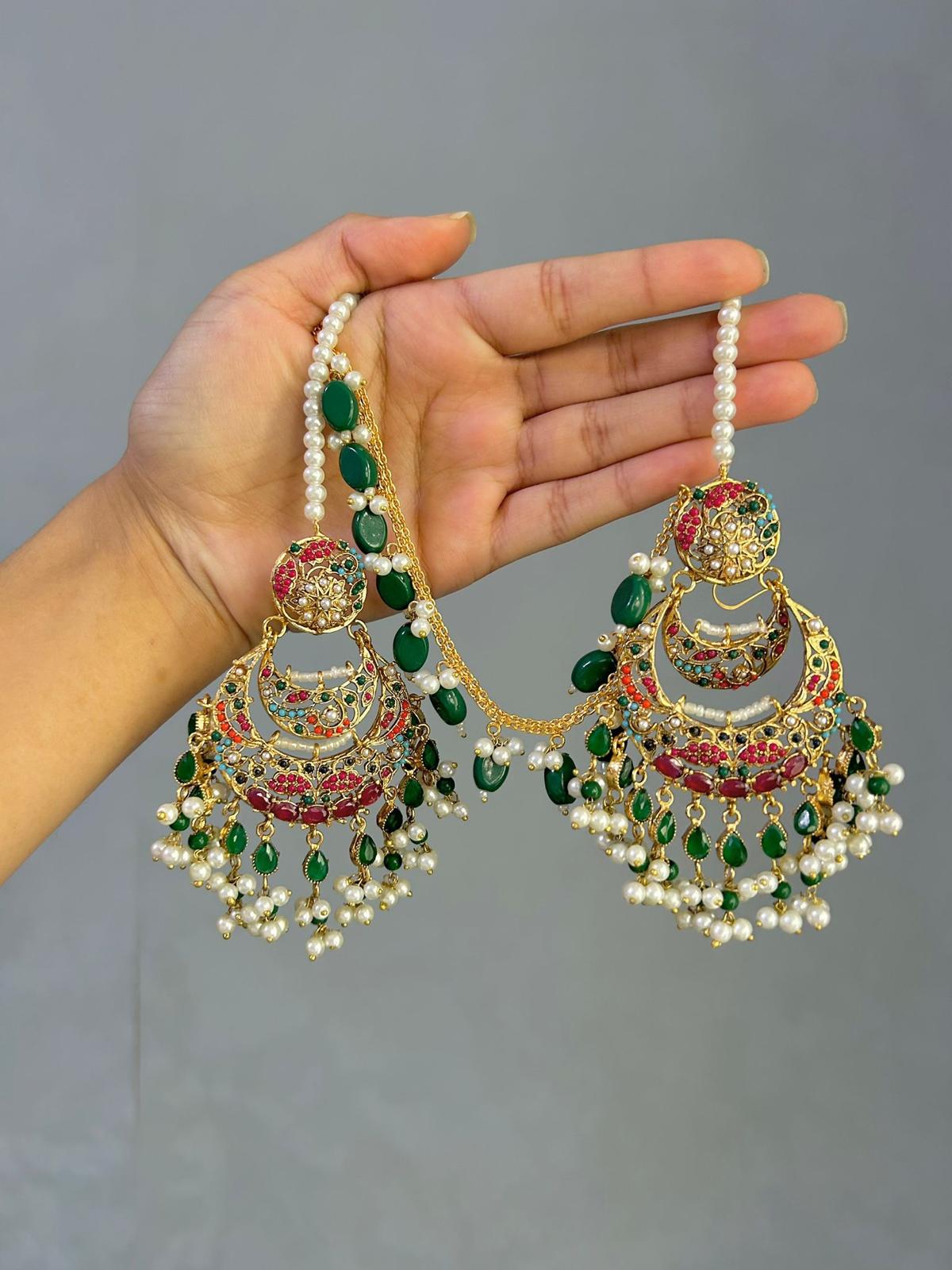 Zayna earring & tikka set ~ green