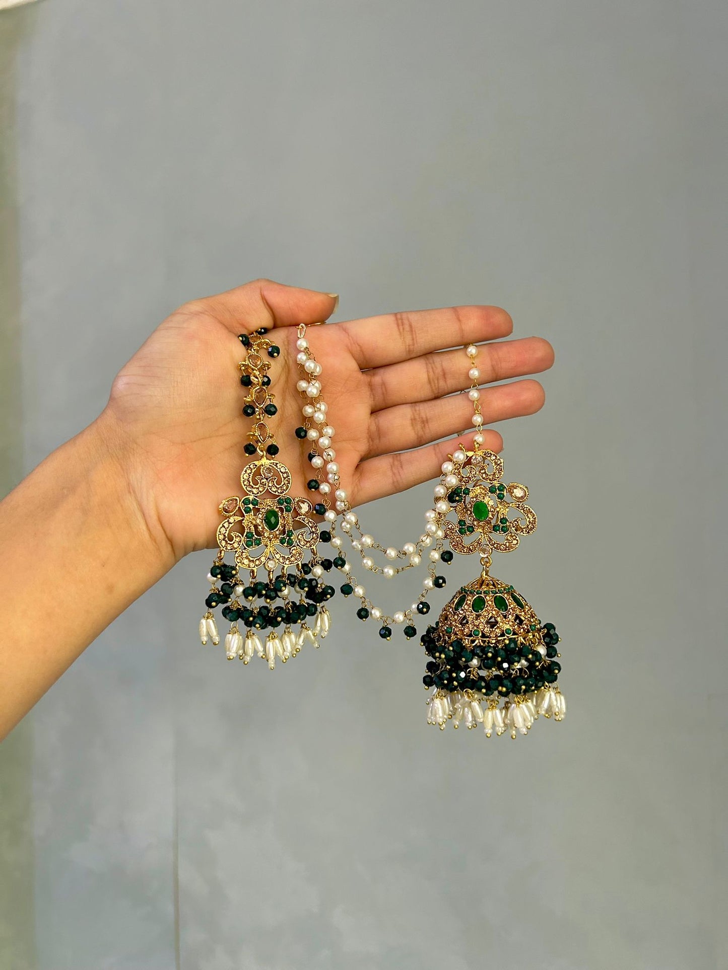 Amna earring & tikka set ~ Green