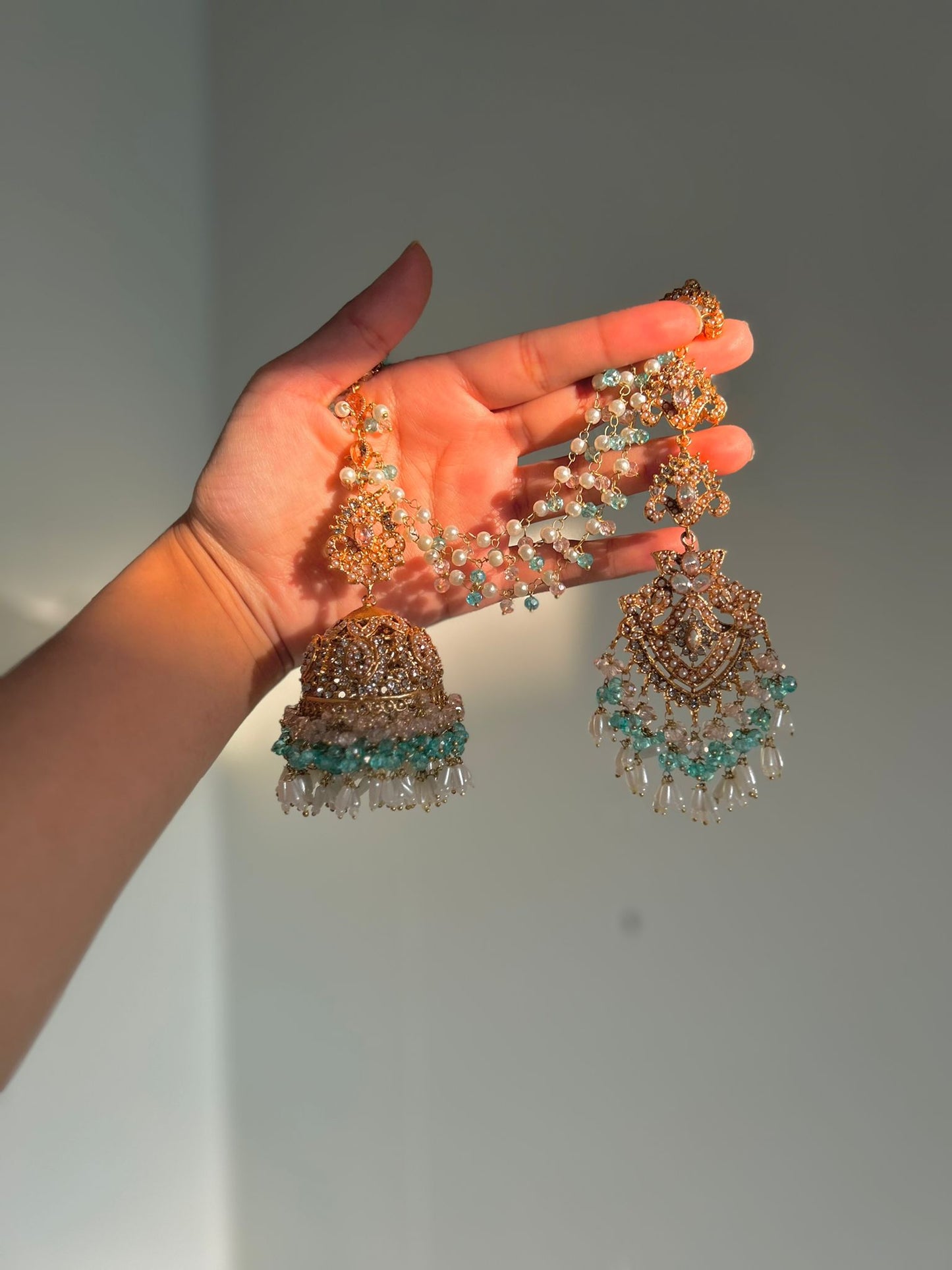 Natalia earring & tikka set ~ baby pink&aqua