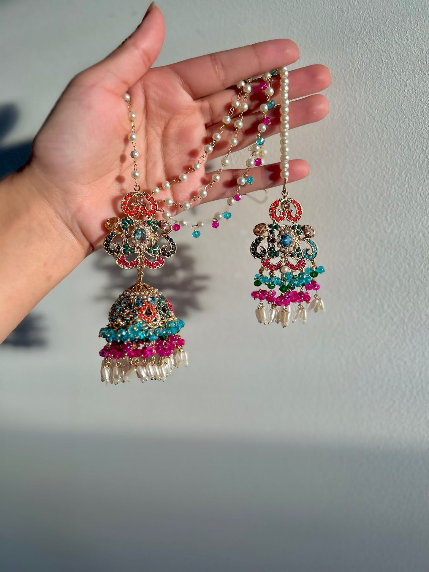 Amna earring & tikka set ~ Blue&Fuschia