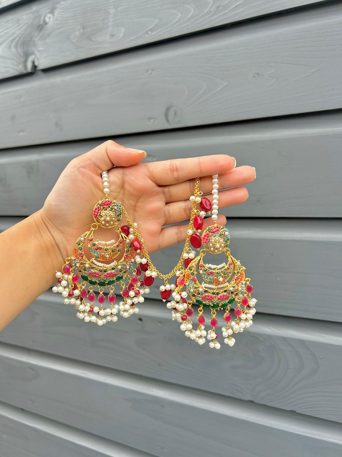 Zayna earring & tika set ~ Red