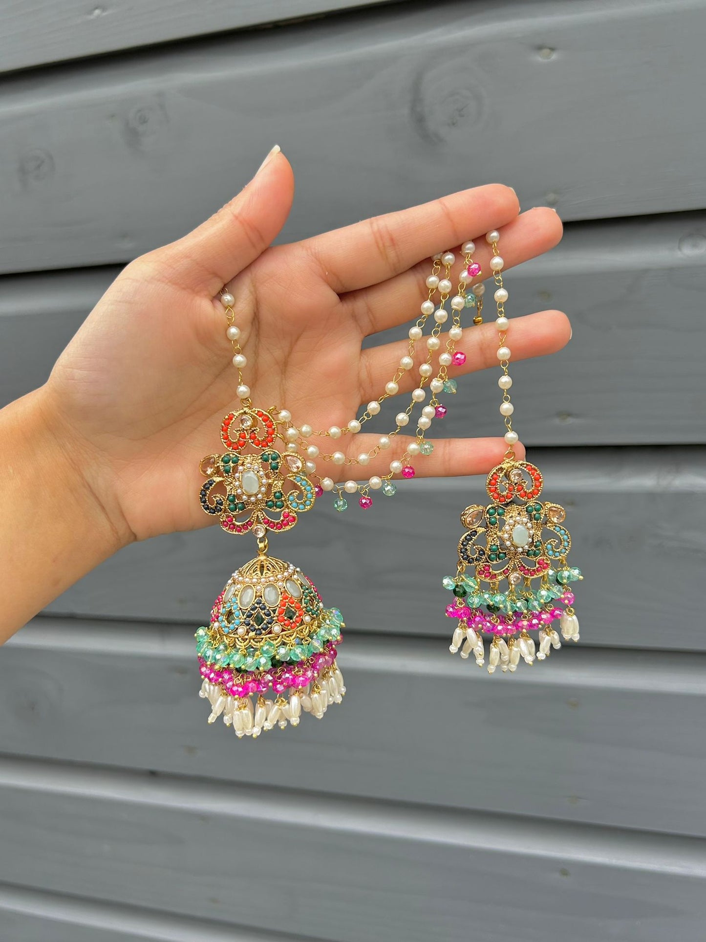 Amna earring & tikka set ~ Aqua&Fuschia