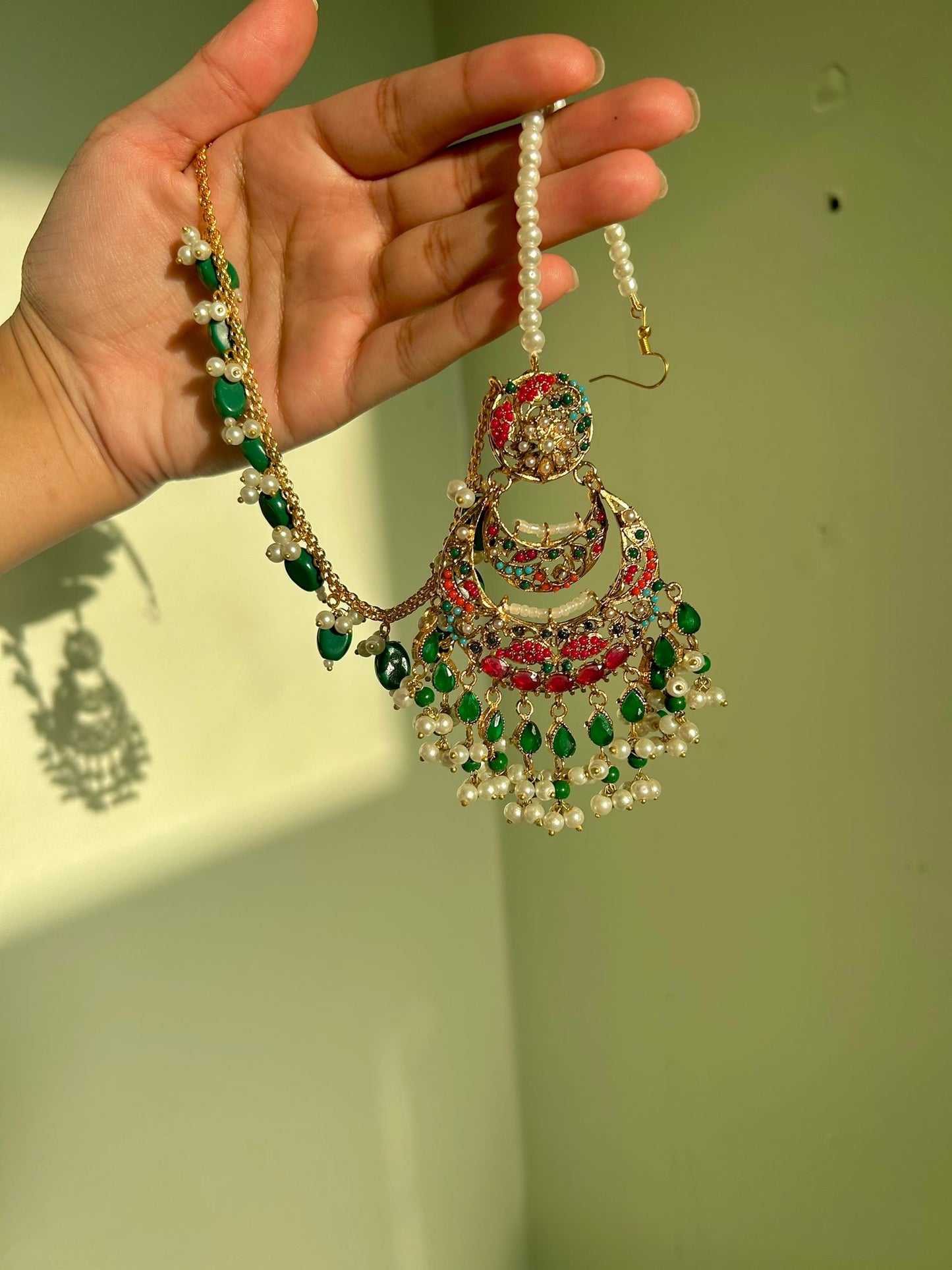 Zayna earring & tikka set ~ green