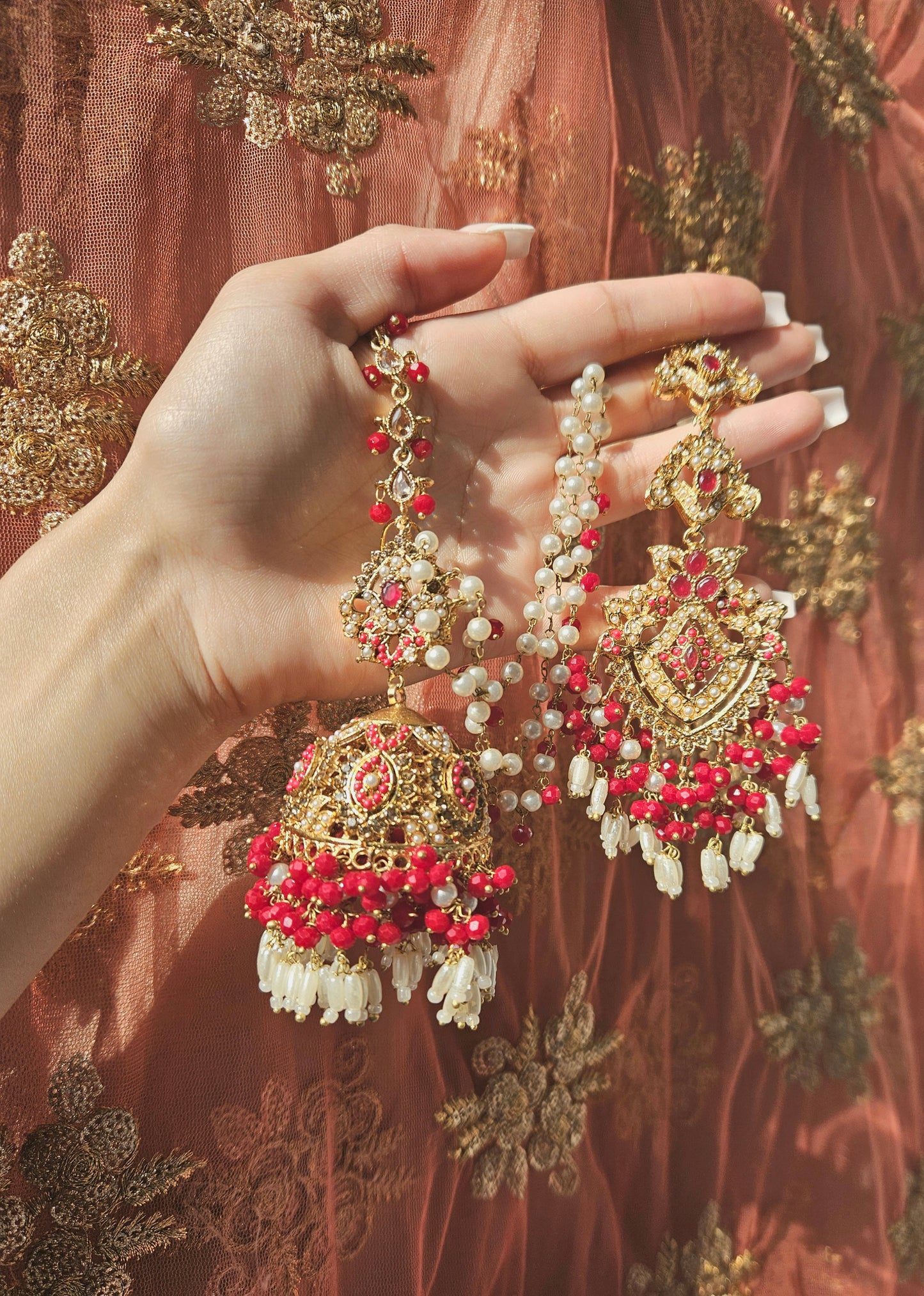 Natalia earring & tikka set ~ Red