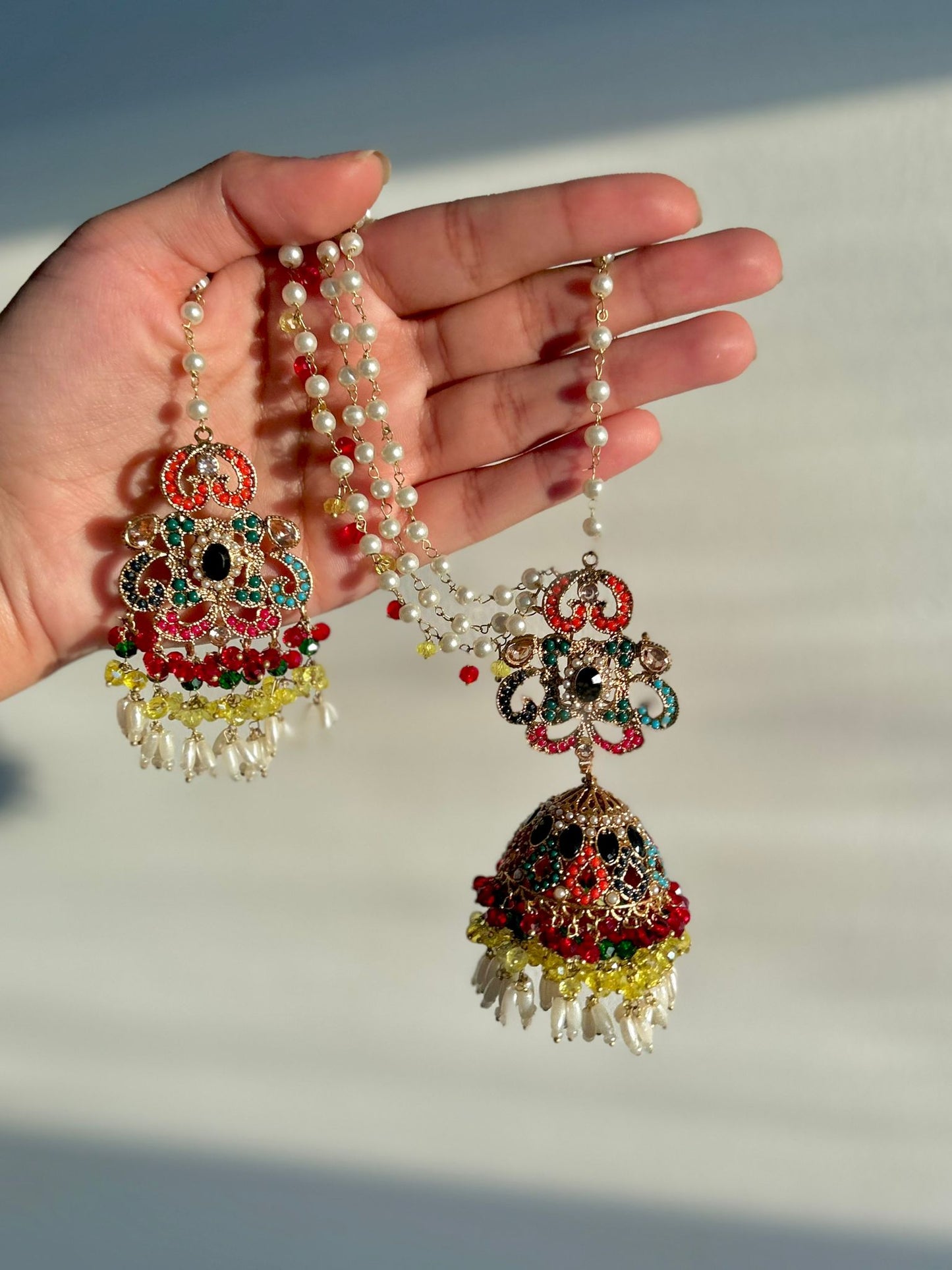 Amna earring & tikka set ~ Yellow&Multi