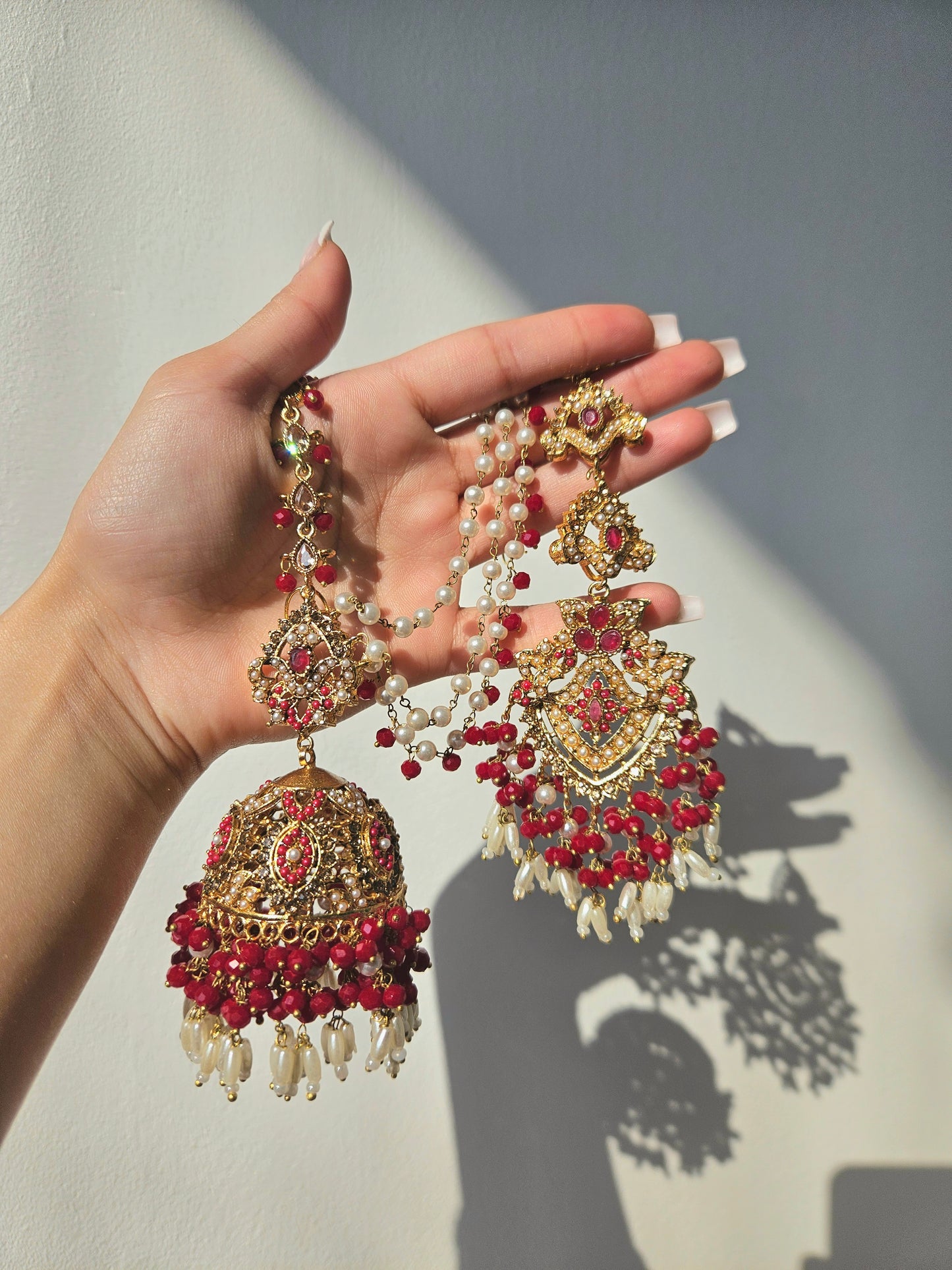 Natalia earring & tikka set ~ Red