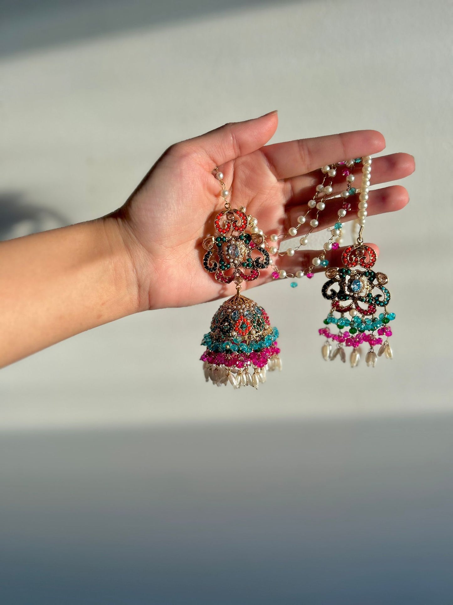 Amna earring & tikka set ~ Blue&Fuschia