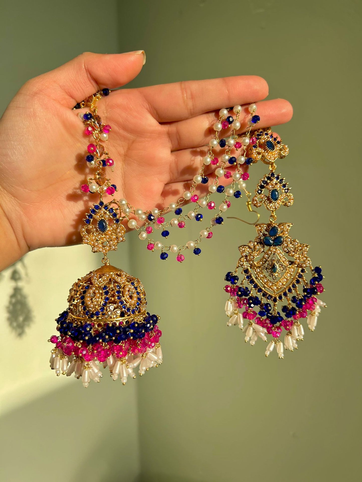 Natalia earring & tikka set ~ pink&royal blue