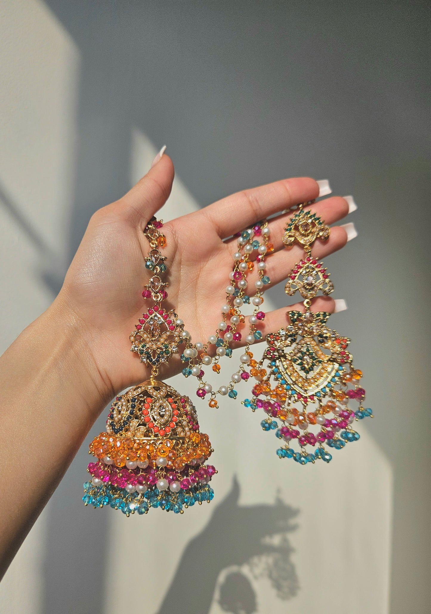 Natalia earring & tikka set ~ Orange, Pink & Blue multi