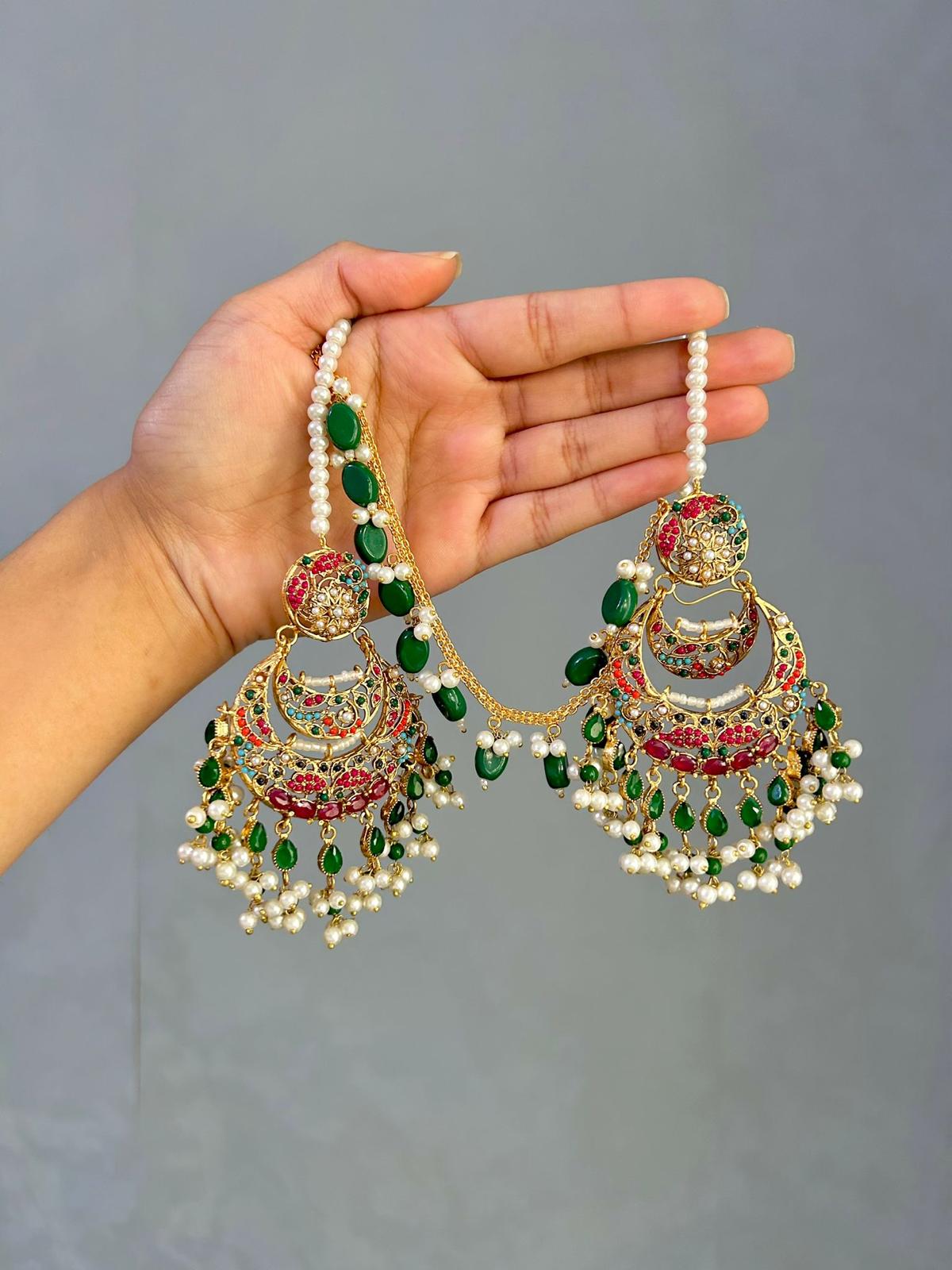 Zayna earring & tikka set ~ green