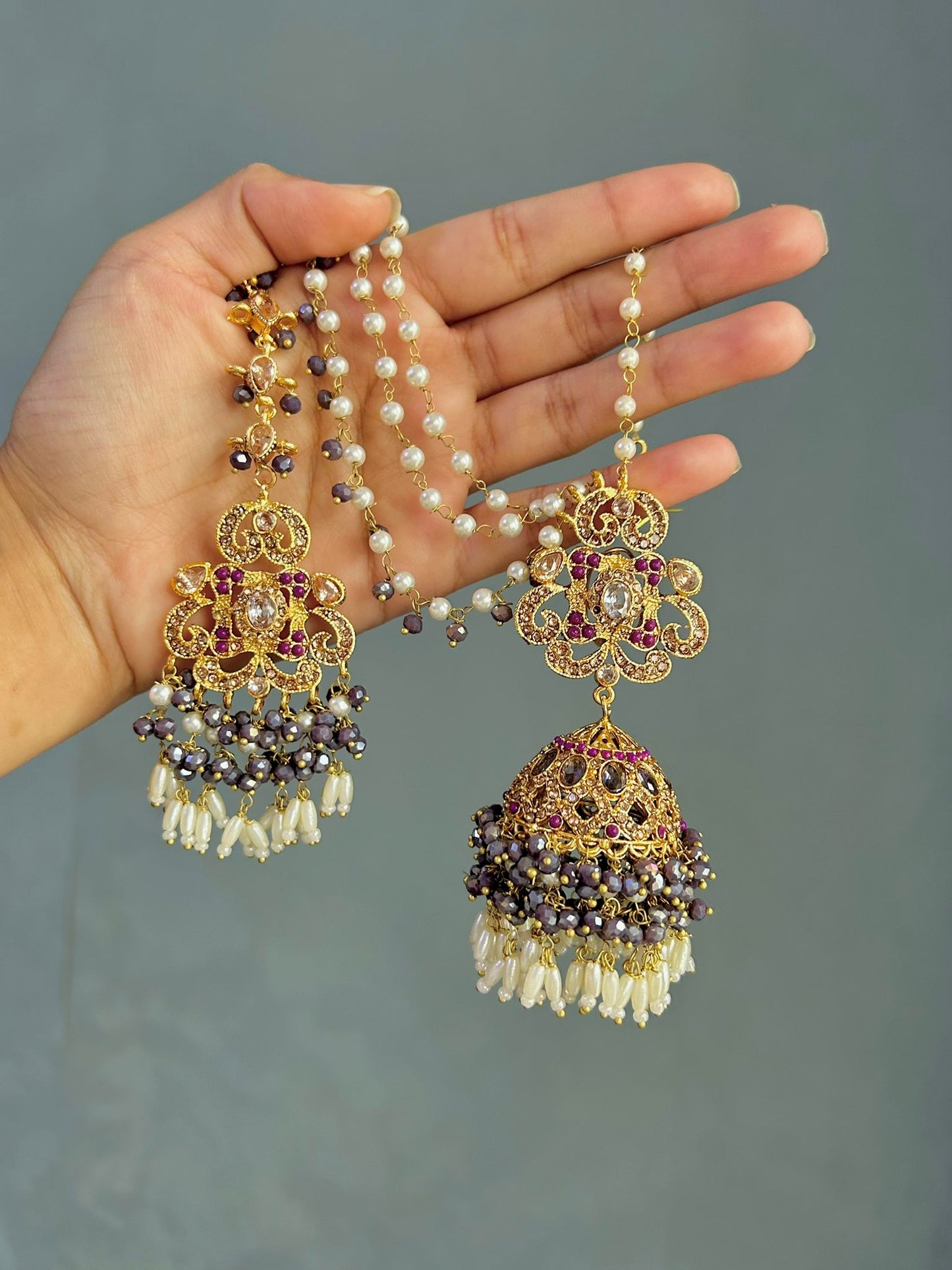 Amna earring & tikka set ~ Purple Tones