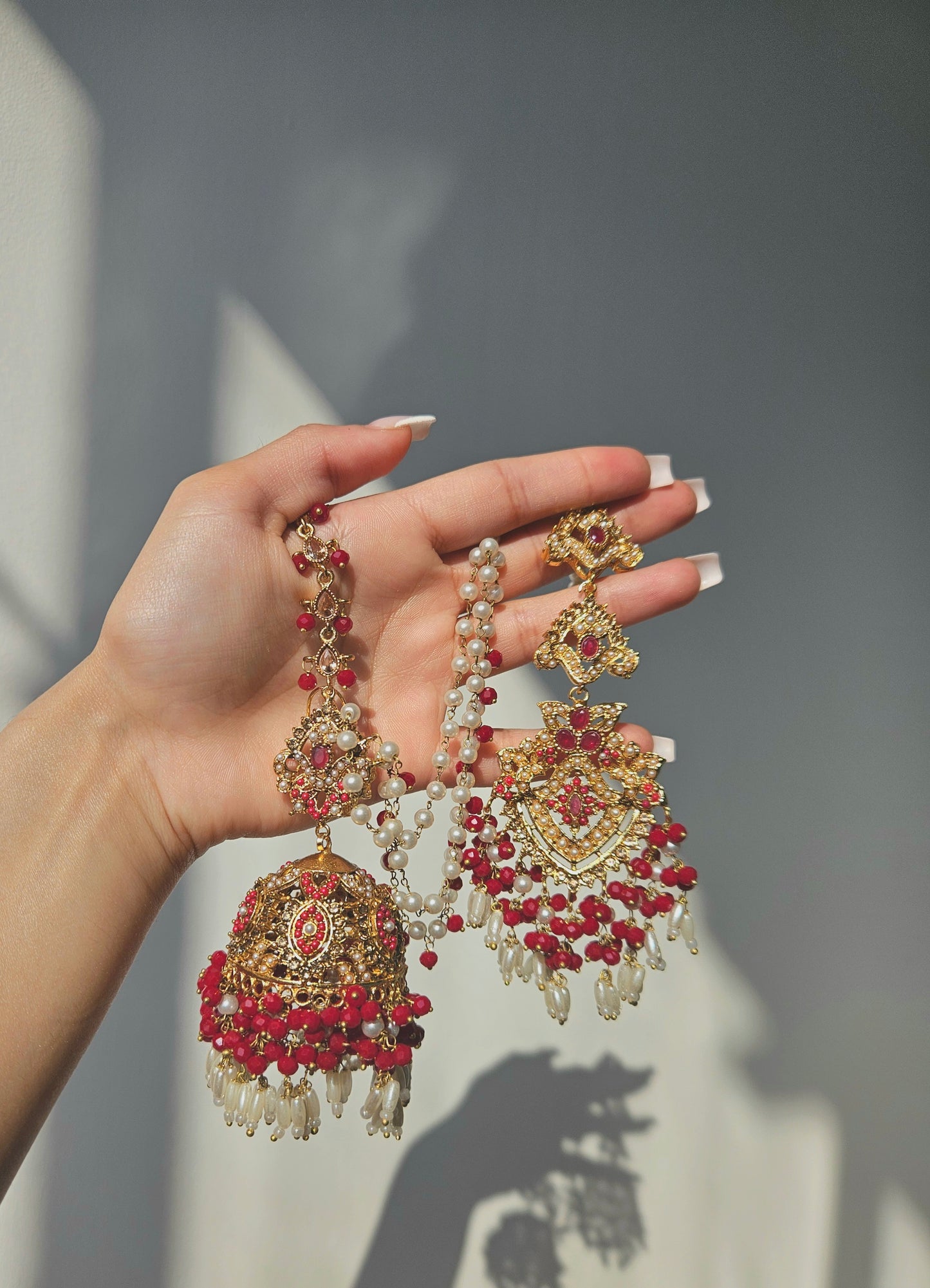 Natalia earring & tikka set ~ Red