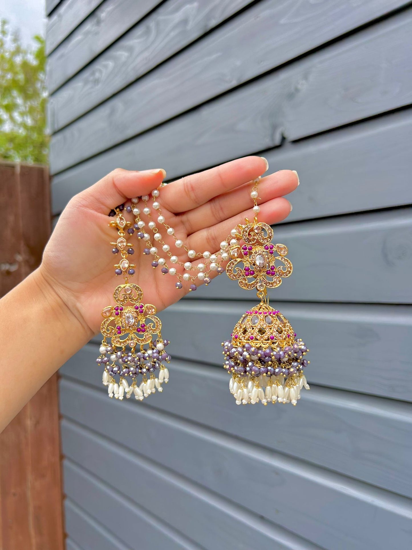 Amna earring & tikka set ~ Purple Tones