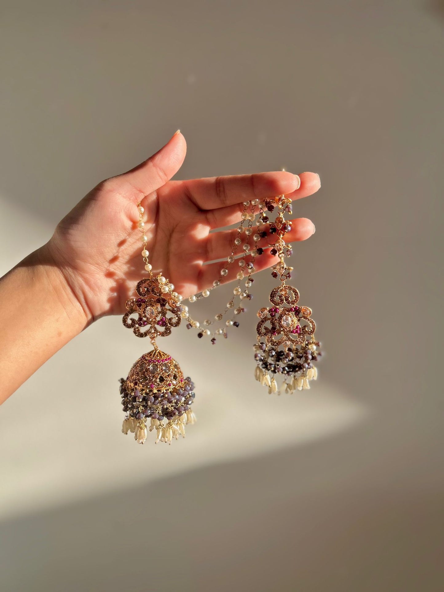 Amna earring & tikka set ~ Purple Tones