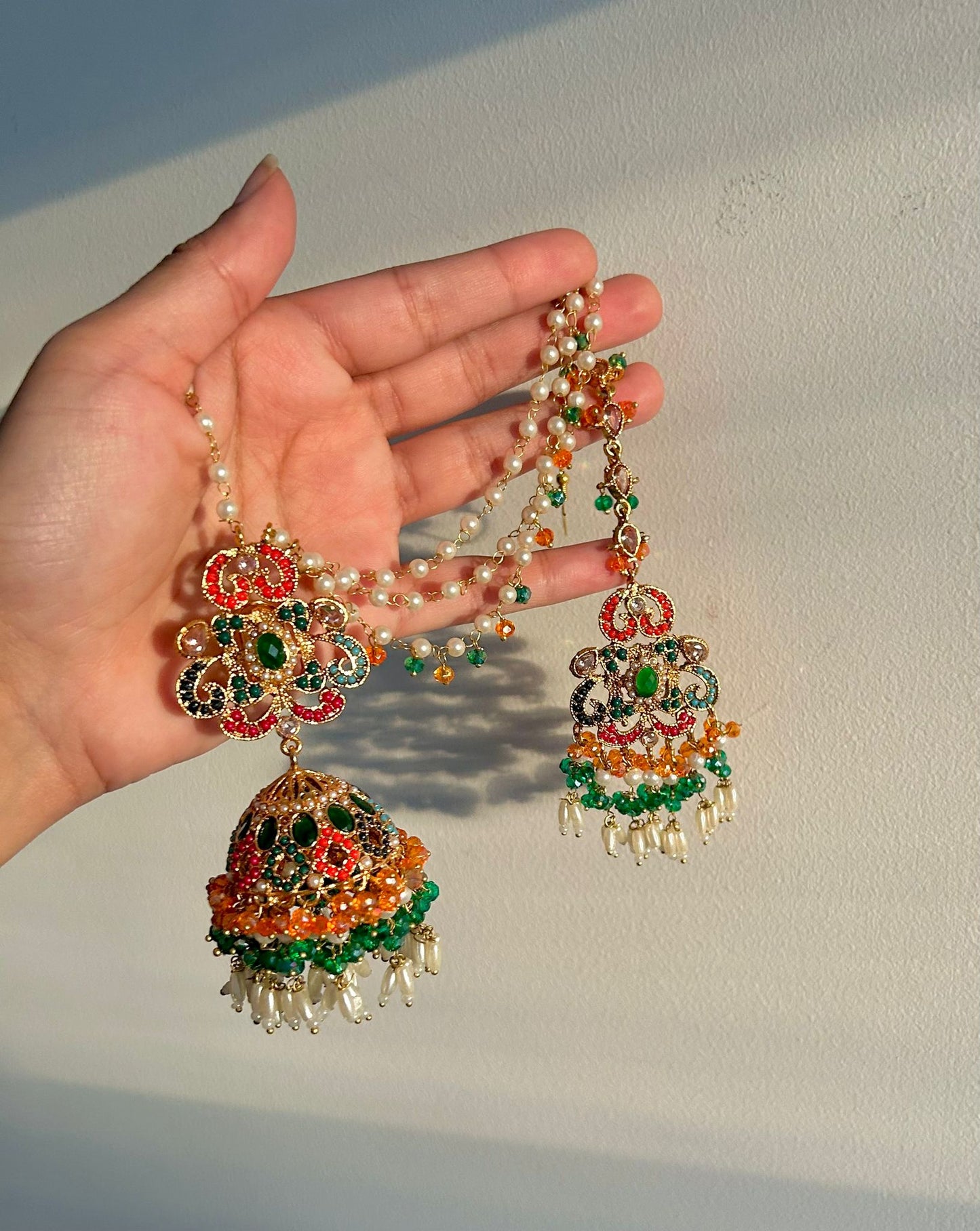 Amna earring & tikka set ~ Green&Orange