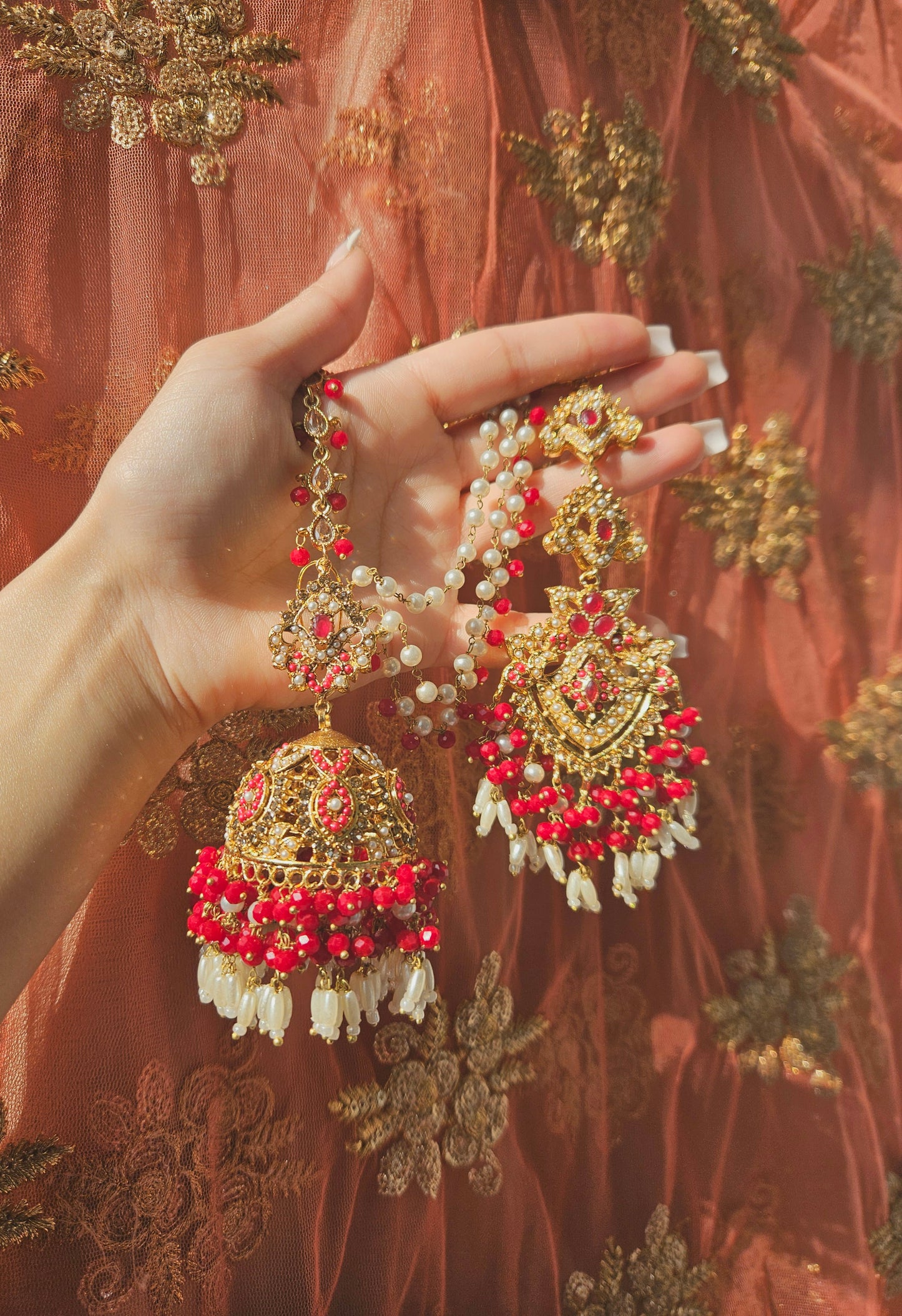 Natalia earring & tikka set ~ Red