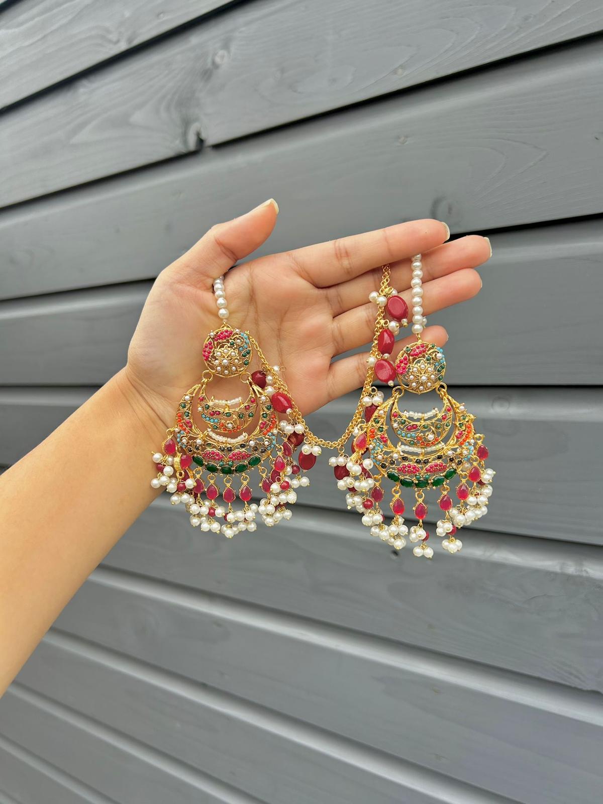 Zayna earring & tika set ~ Red