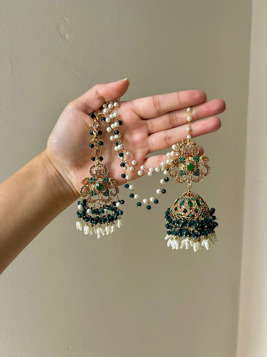 Amna earring & tikka set ~ Green