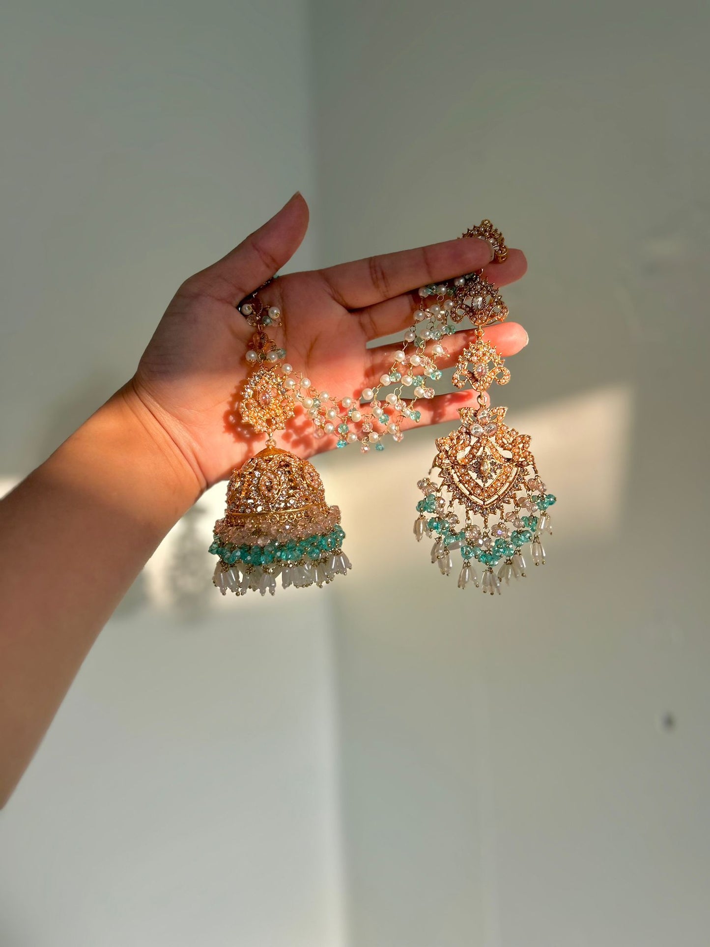 Natalia earring & tikka set ~ baby pink&aqua