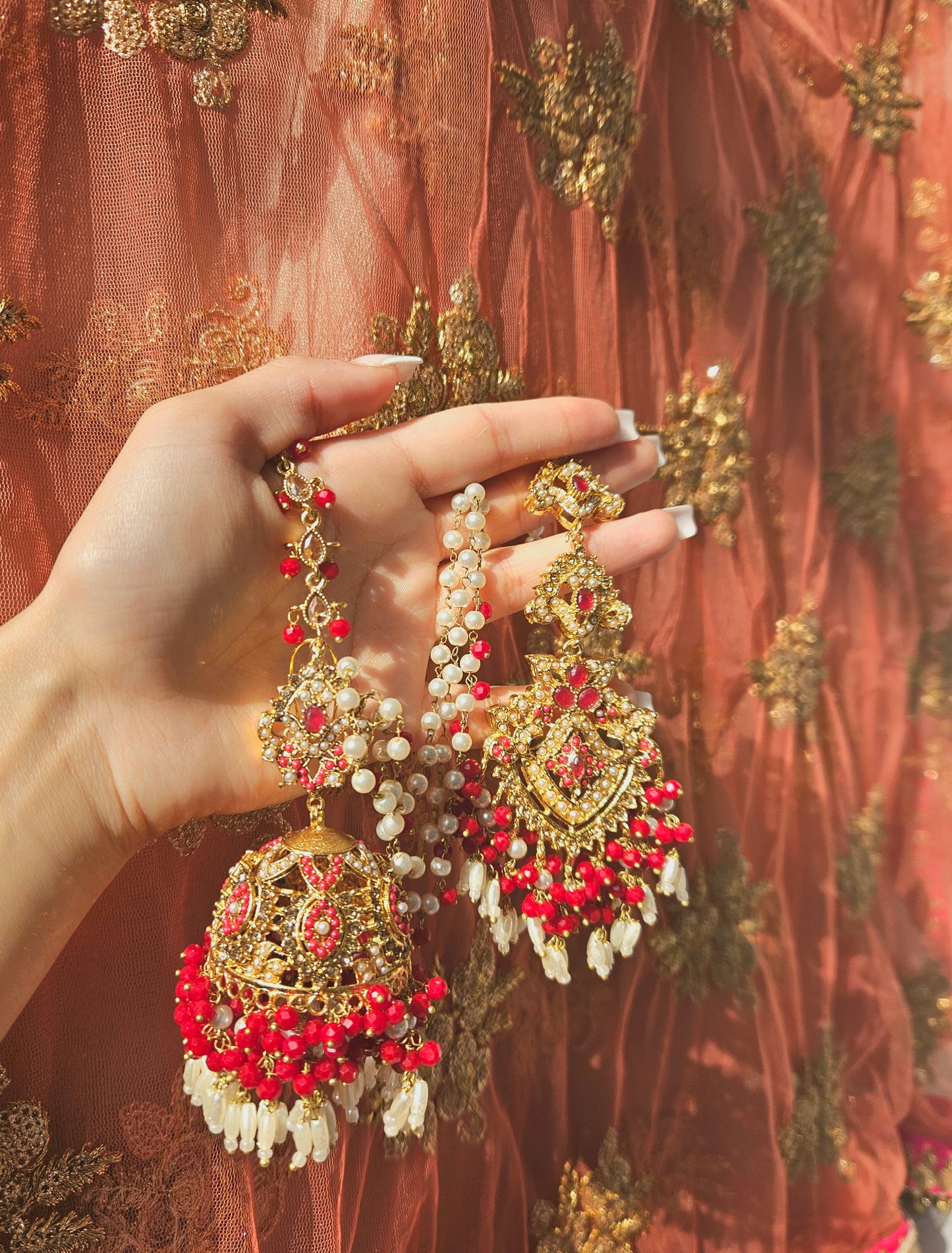 Natalia earring & tikka set ~ Red