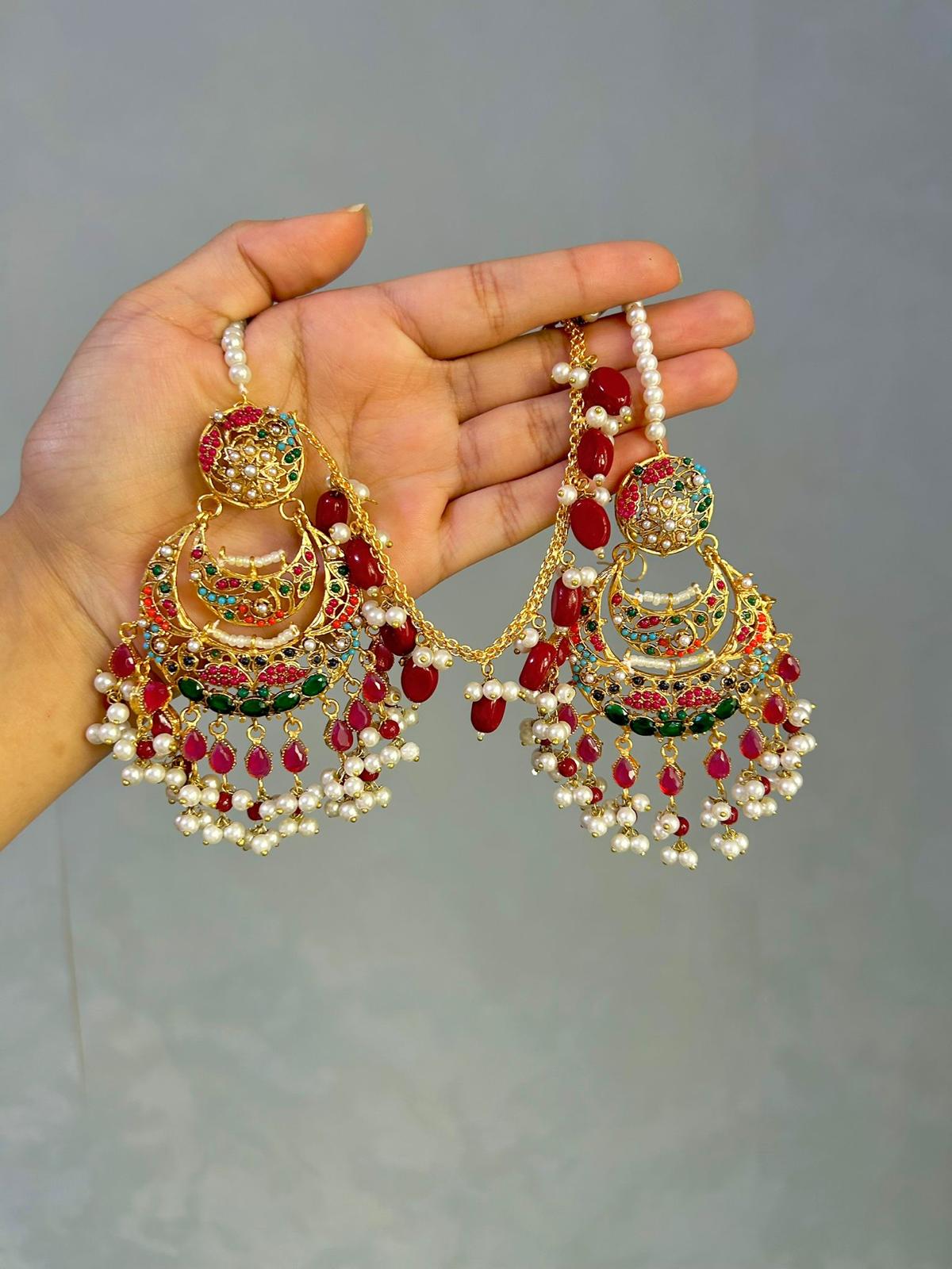 Zayna earring & tika set ~ Red