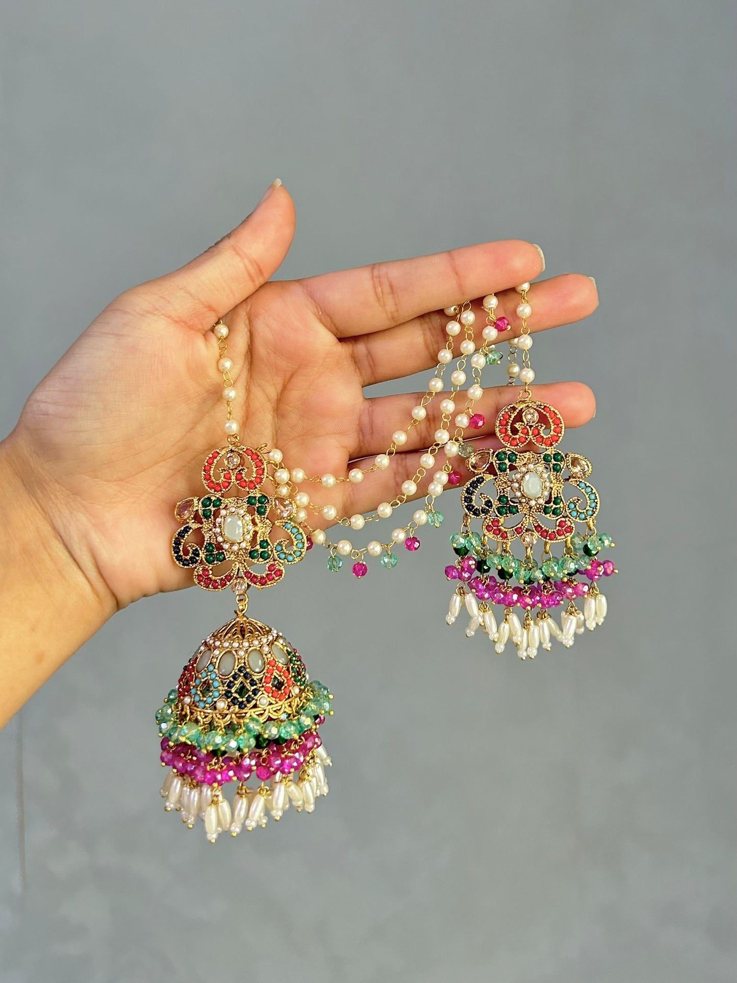 Amna earring & tikka set ~ Aqua&Fuschia